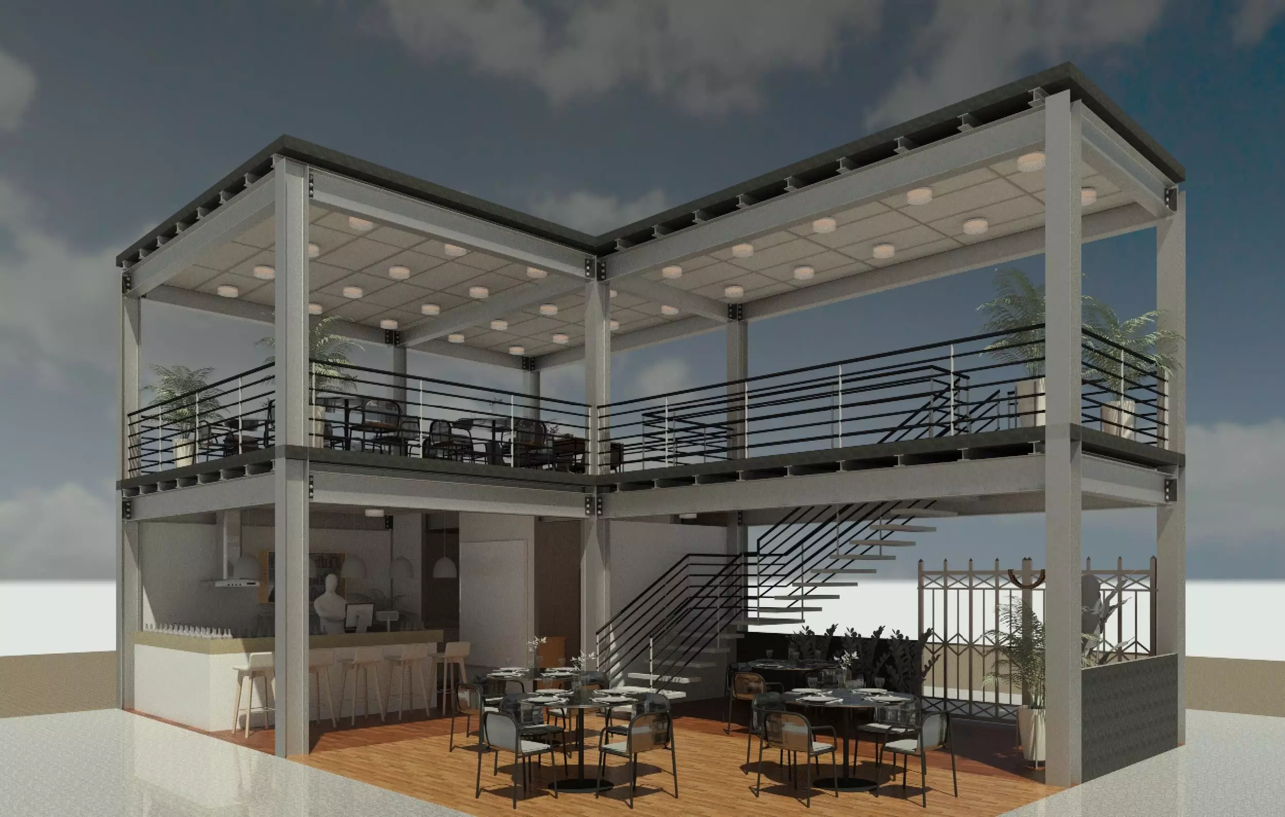 Contemporary-style Cafe Bar   3D model_1