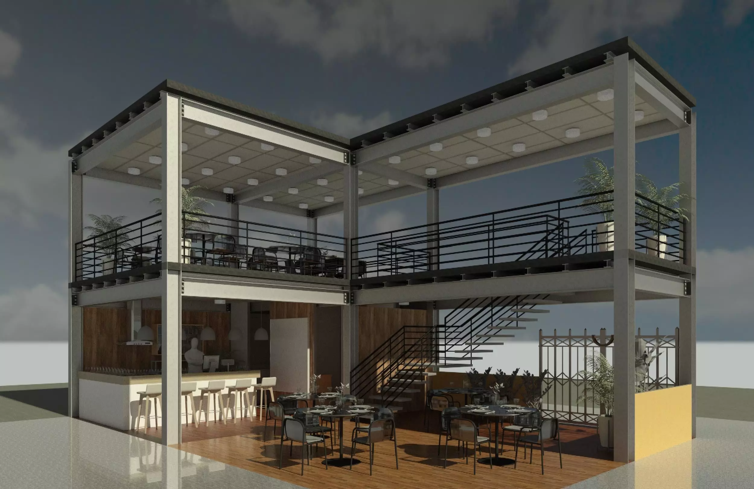 Contemporary-style Cafe Bar   3D model_2
