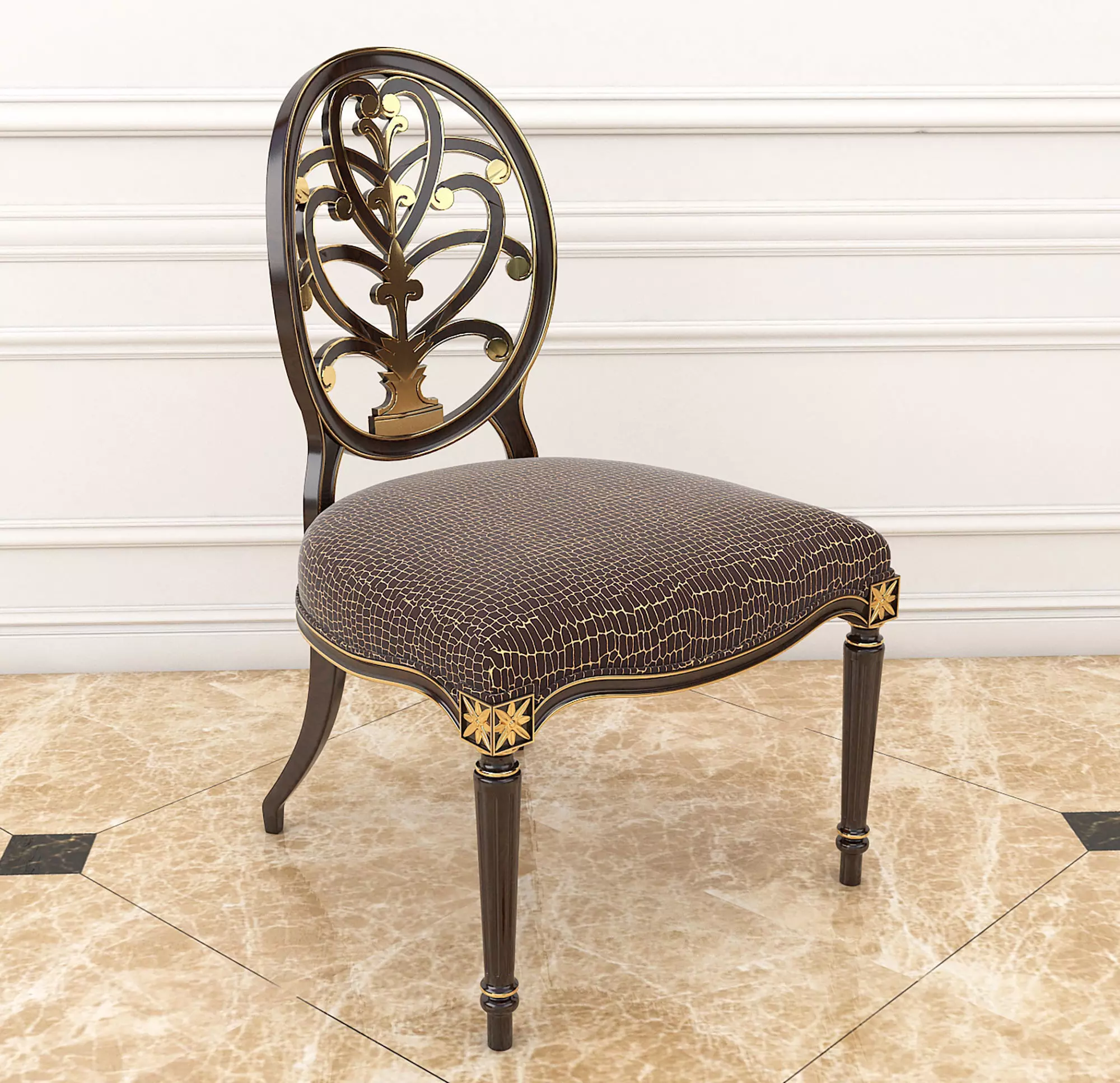 Classic European style Dining Table and Chairs 14 3D model_4