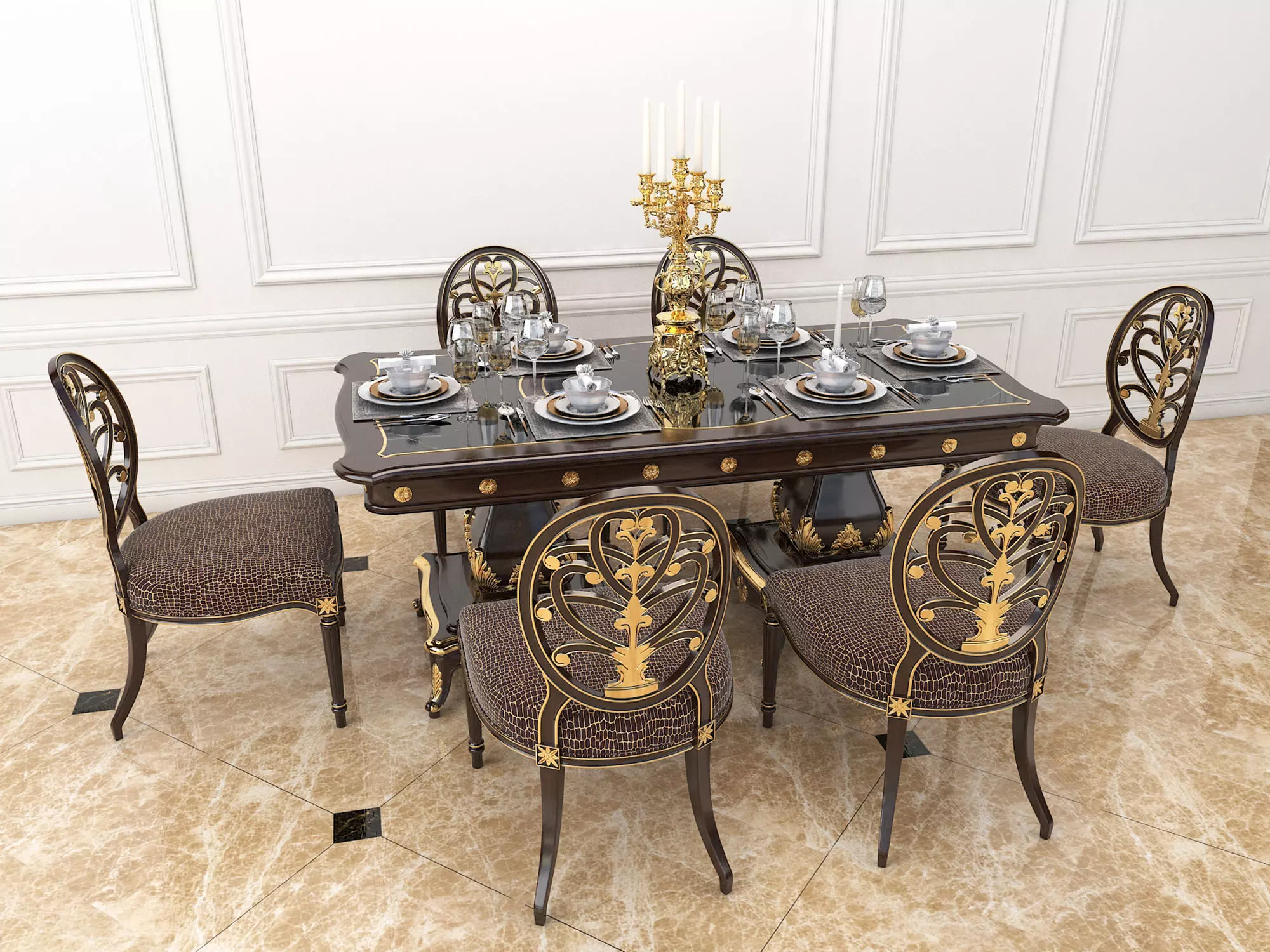 Classic European style Dining Table and Chairs 14 3D model_0