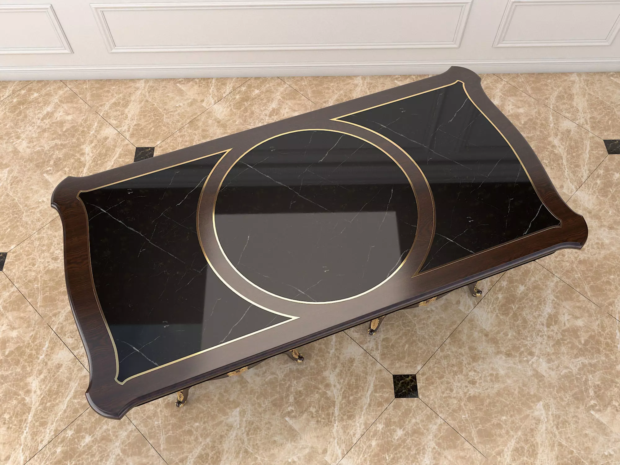 Classic European style Dining Table and Chairs 14 3D model_7