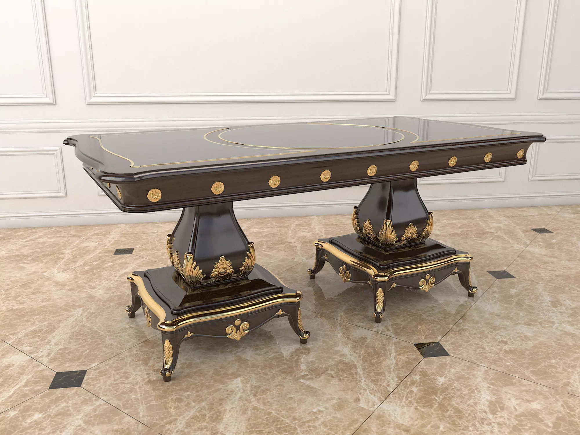 Classic European style Dining Table and Chairs 14 3D model_5