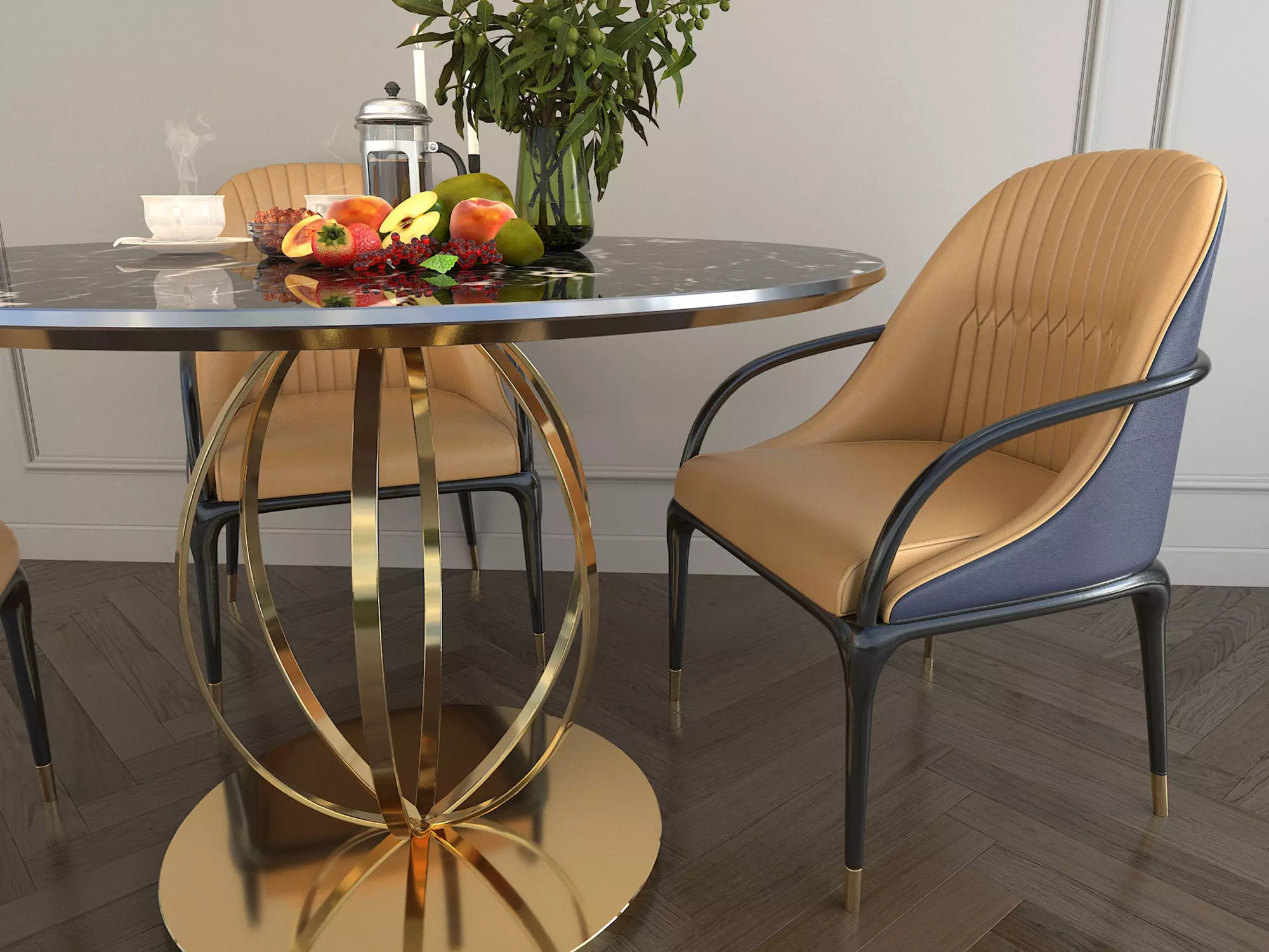 Modern Dining Table and Chairs 7 3D model_3