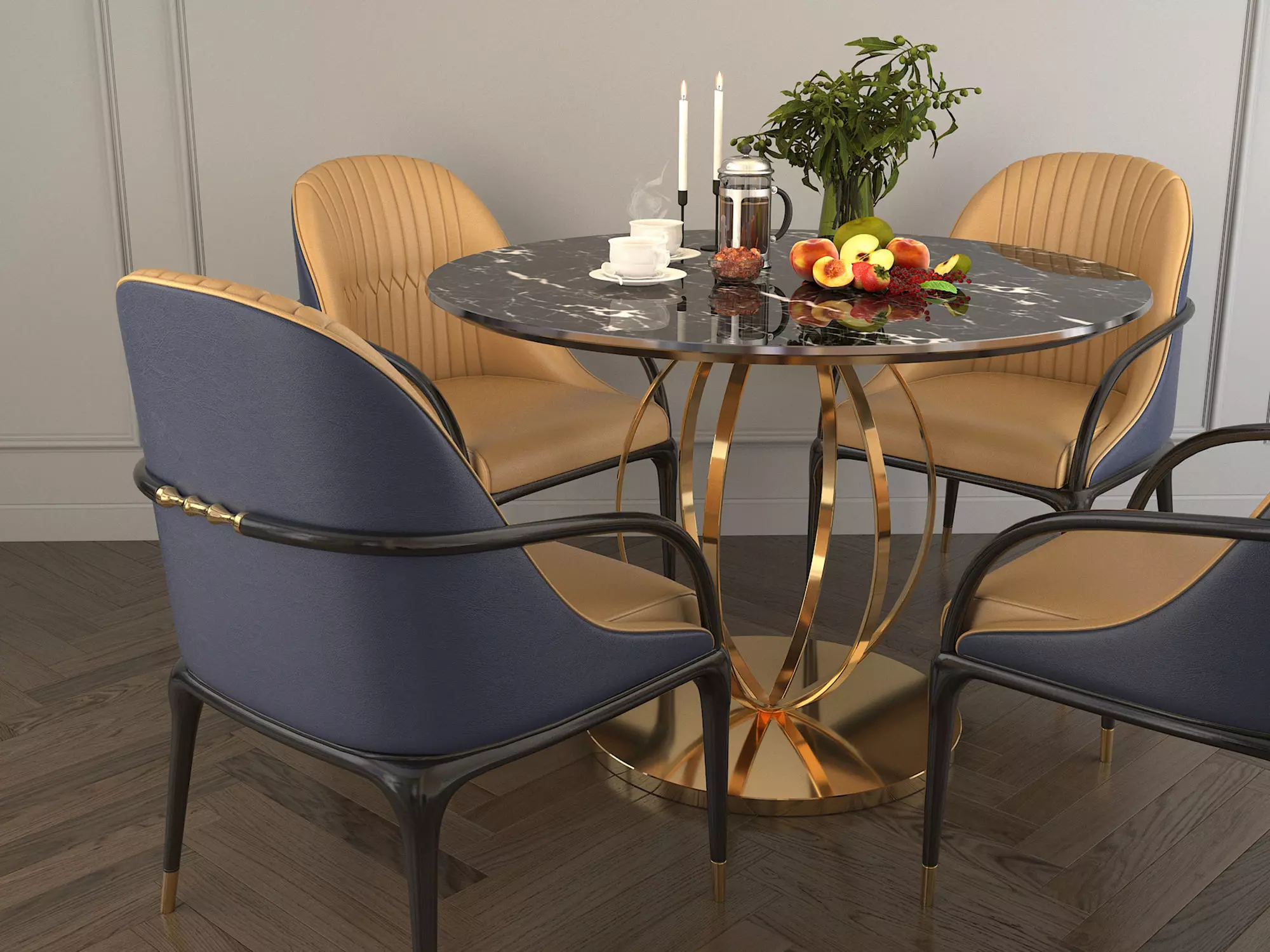 Modern Dining Table and Chairs 7 3D model_4