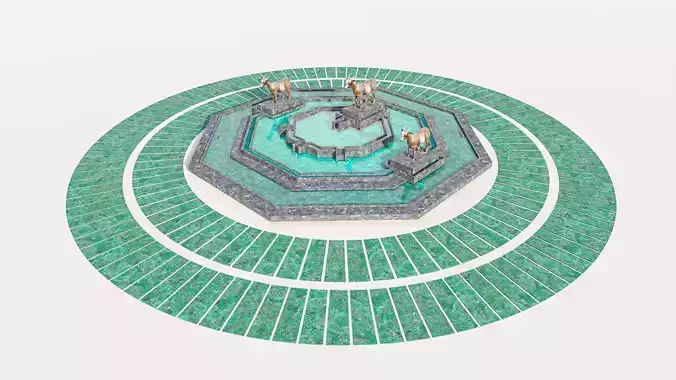 Tiered Stone Fountain and Landscape Centerpiece Low-poly 3D model