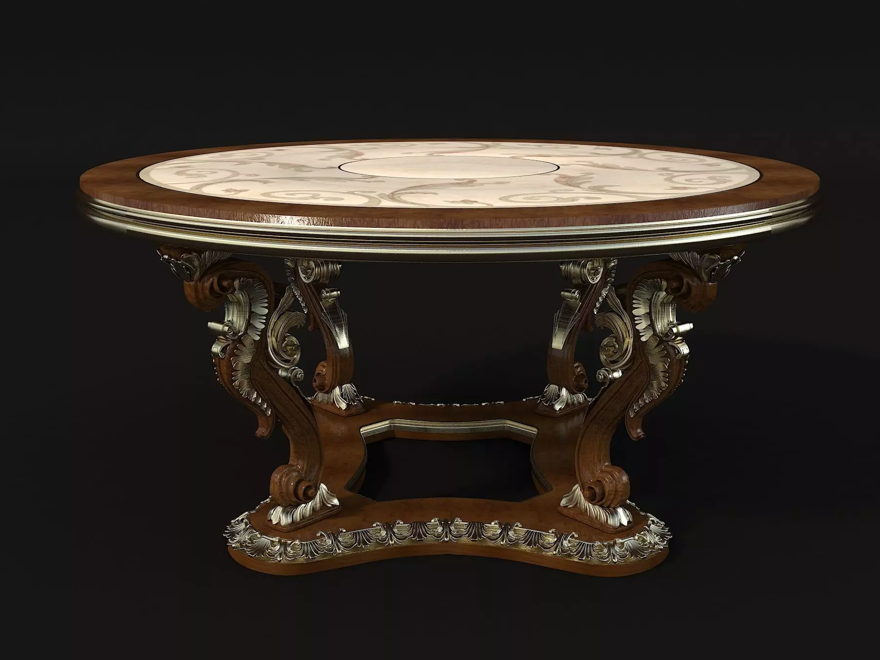 Classic European style Dining Table and Chairs 17 3D model_7