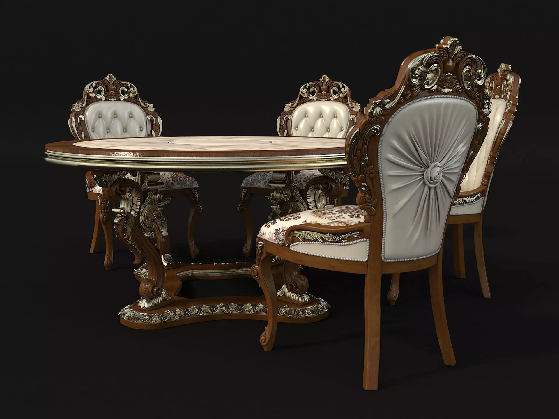 Classic European style Dining Table and Chairs 17 3D model_2