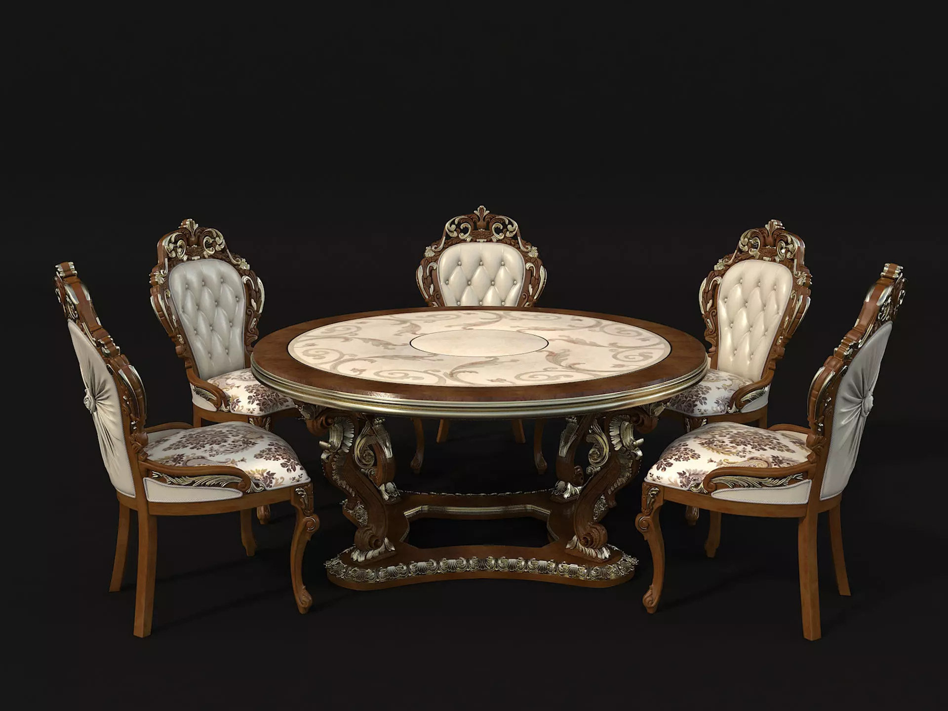 Classic European style Dining Table and Chairs 17 3D model_0