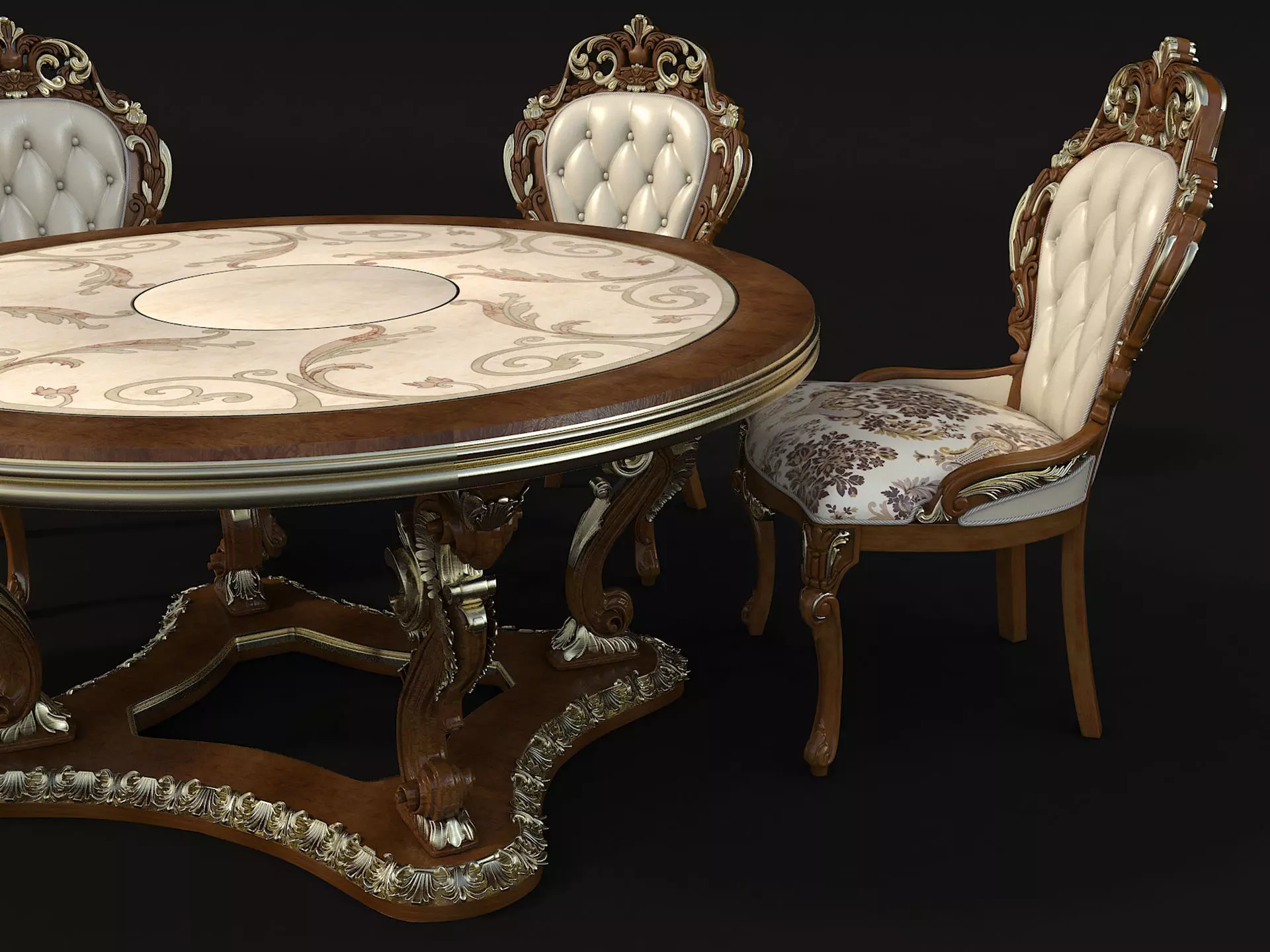 Classic European style Dining Table and Chairs 17 3D model_4