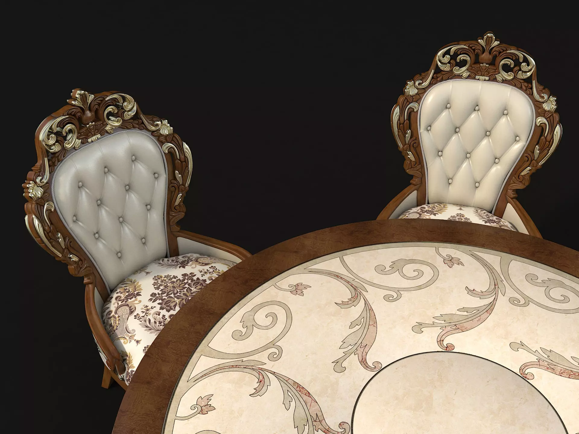 Classic European style Dining Table and Chairs 17 3D model_3