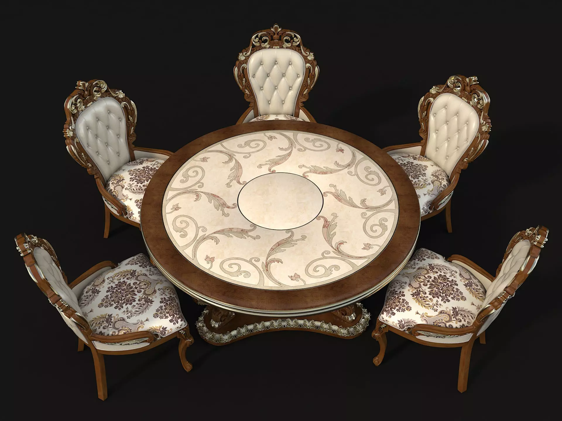 Classic European style Dining Table and Chairs 17 3D model_1