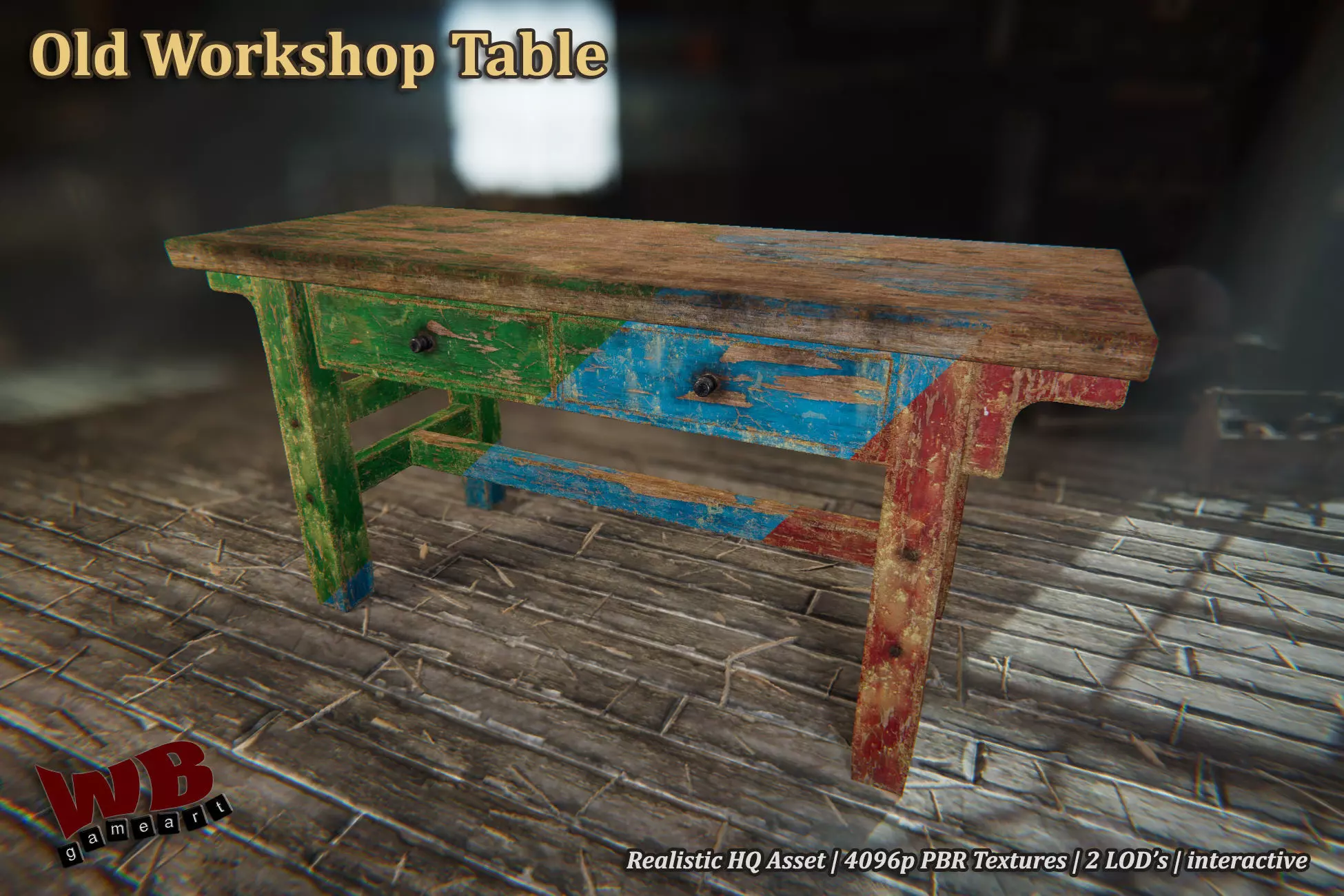 Old Workshop Table Low-poly 3D model_0