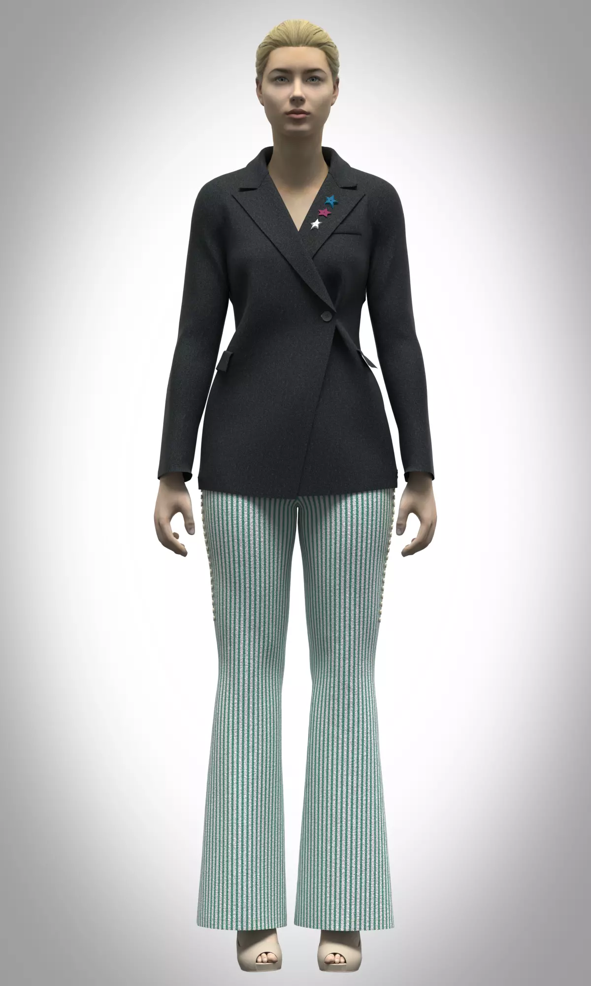 Womens Blazer with Wide Leg Pants Low-poly 3D model_8