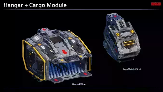 Spaceship Frigate Modular Equipment Low-poly 3D model