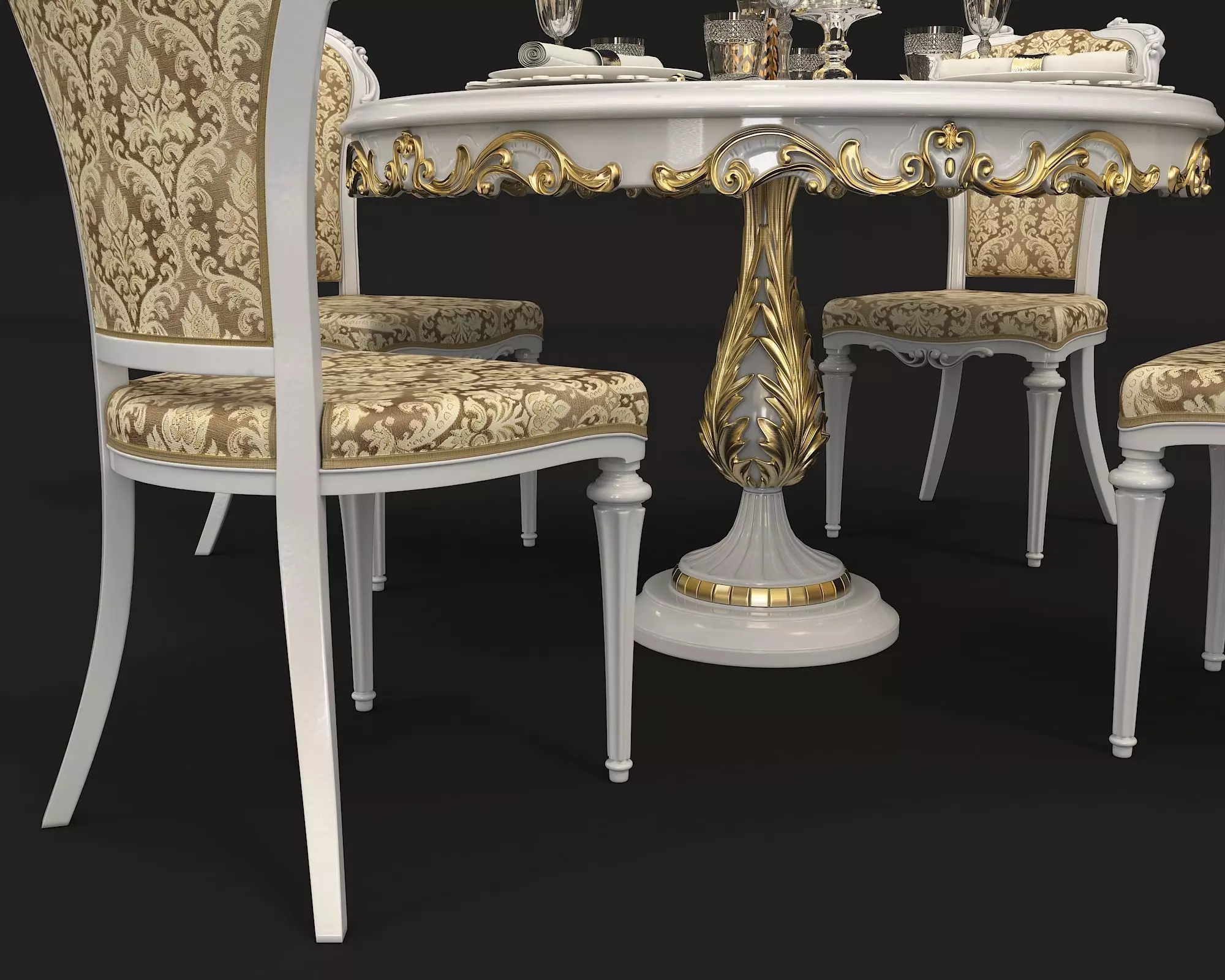 Classic European style Dining Table and Chairs 18 3D model_8