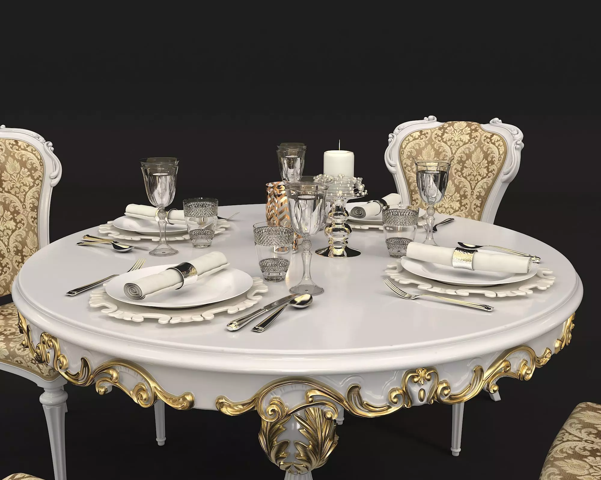 Classic European style Dining Table and Chairs 18 3D model_9