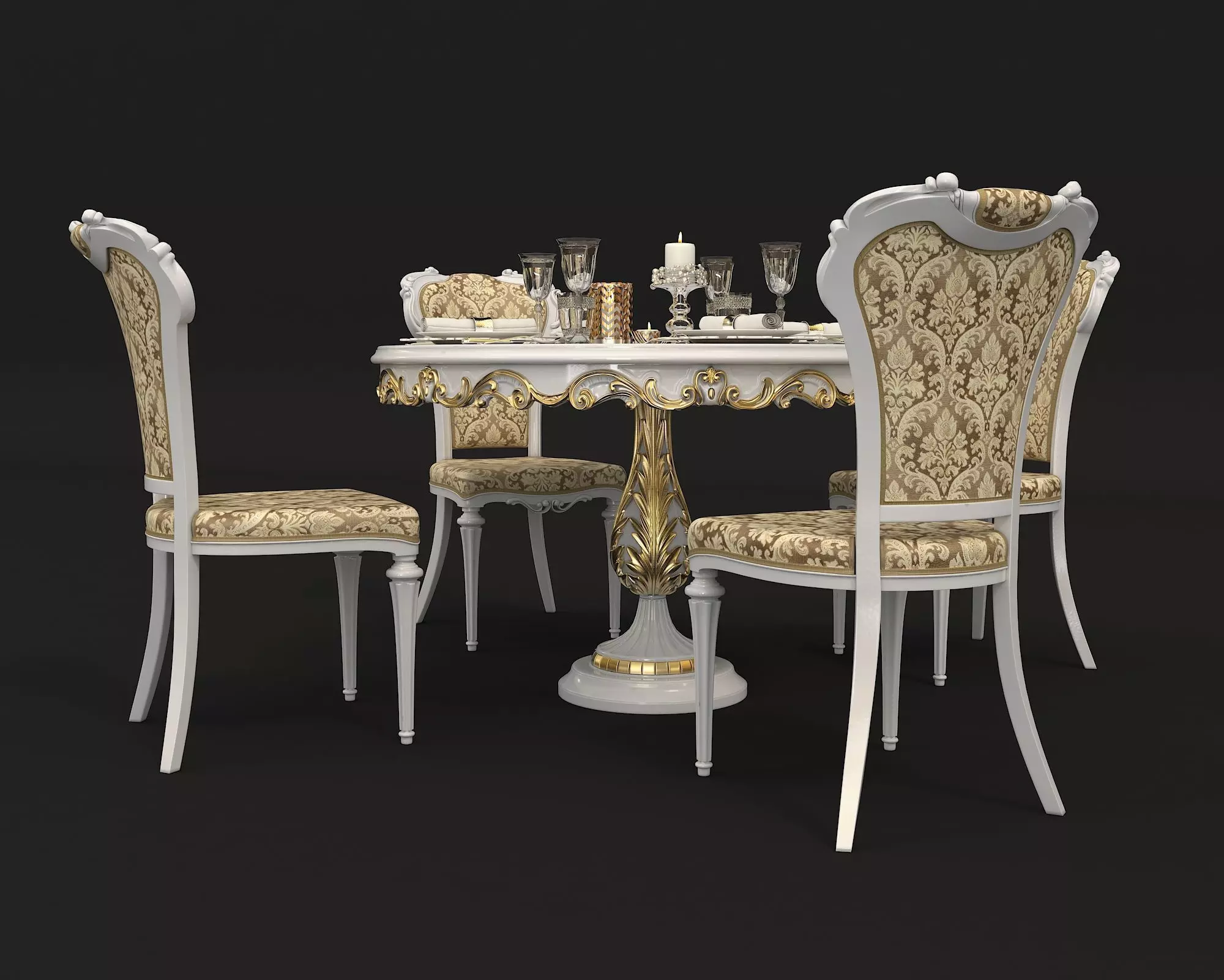 Classic European style Dining Table and Chairs 18 3D model_3