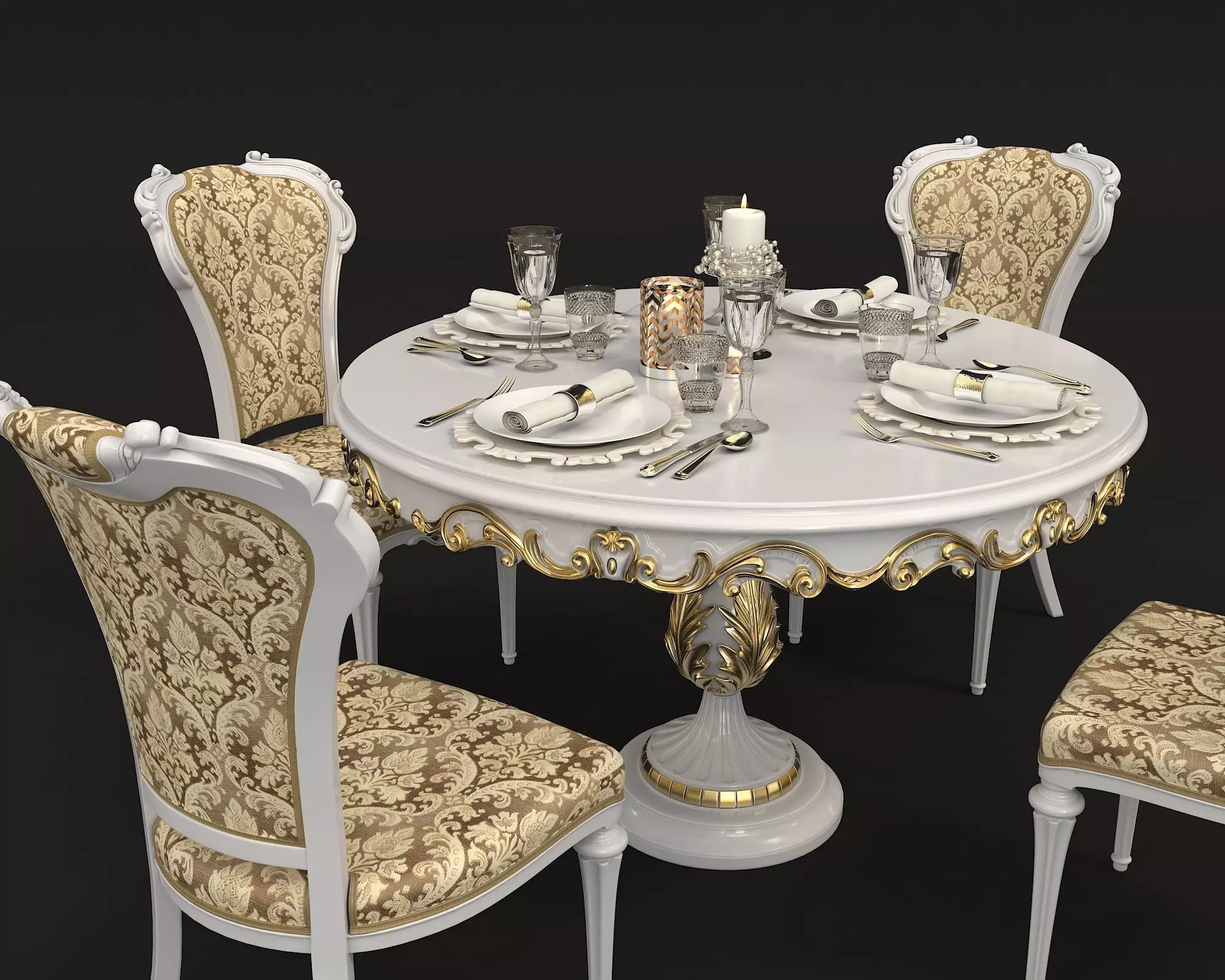 Classic European style Dining Table and Chairs 18 3D model_6