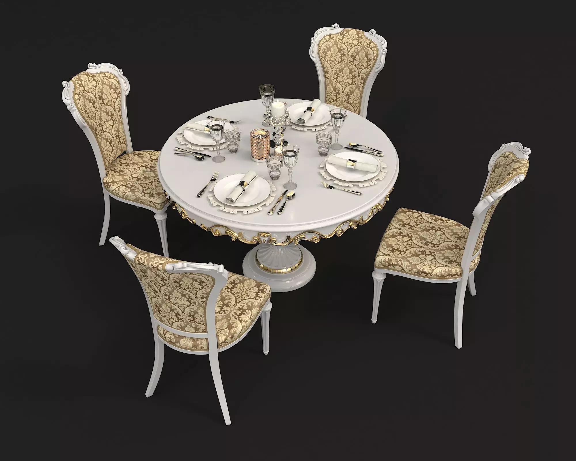 Classic European style Dining Table and Chairs 18 3D model_2
