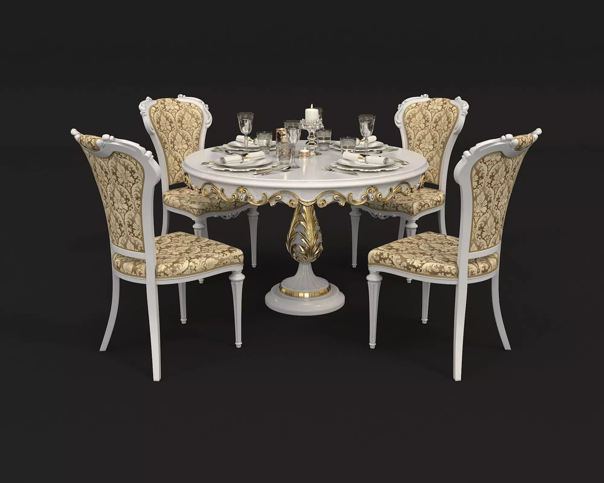 Classic European style Dining Table and Chairs 18 3D model_0