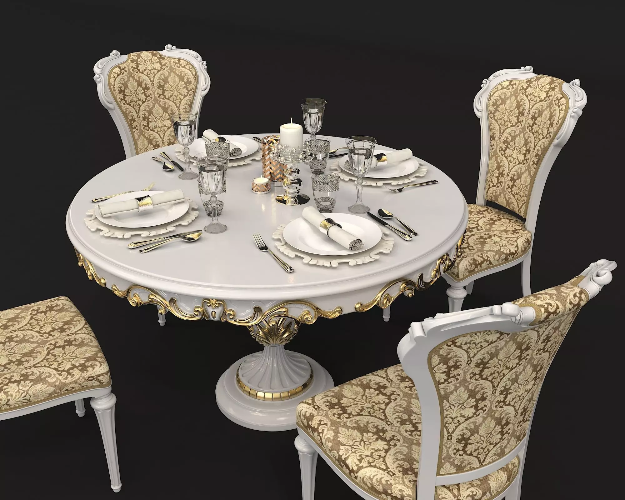 Classic European style Dining Table and Chairs 18 3D model_1