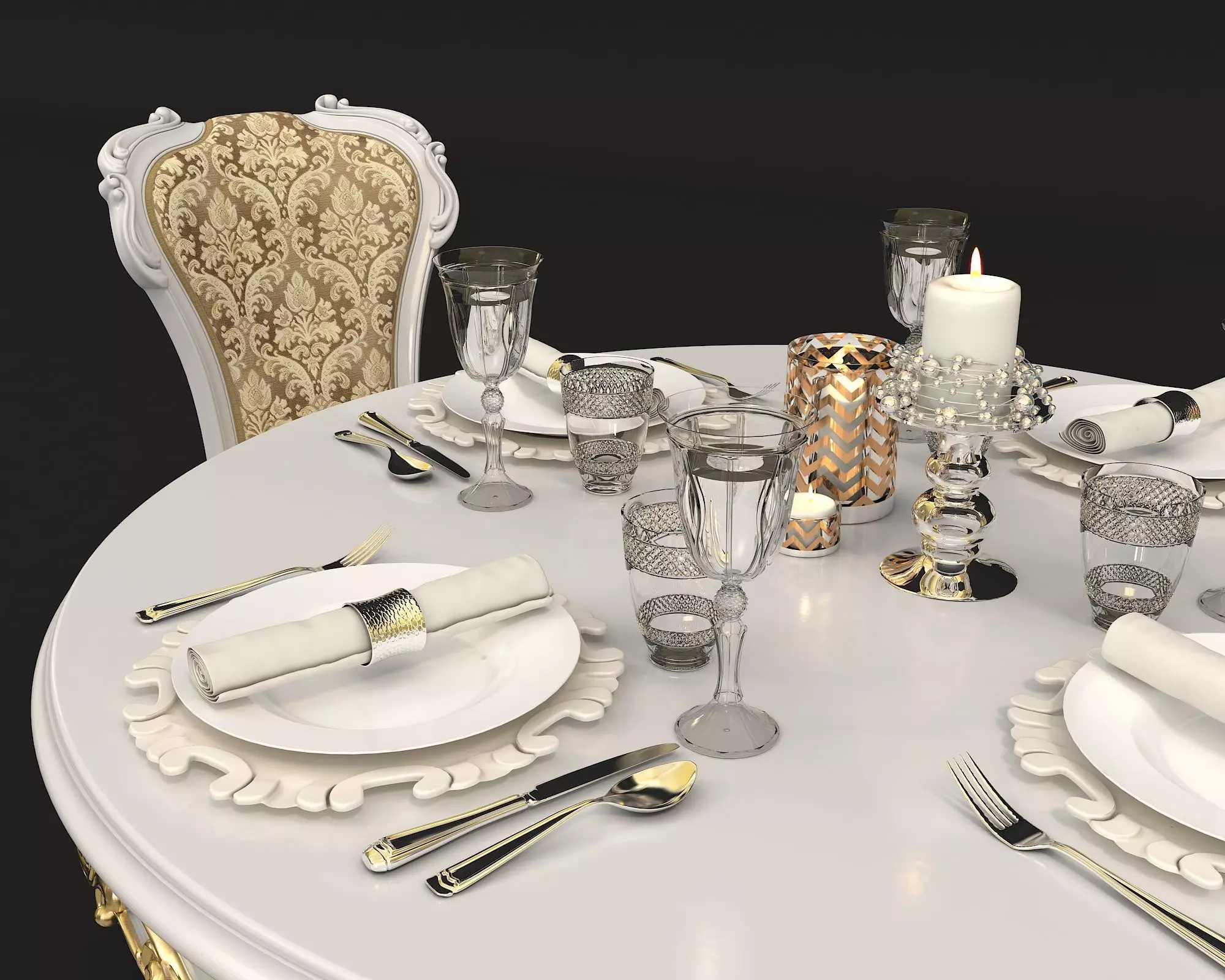 Classic European style Dining Table and Chairs 18 3D model_4