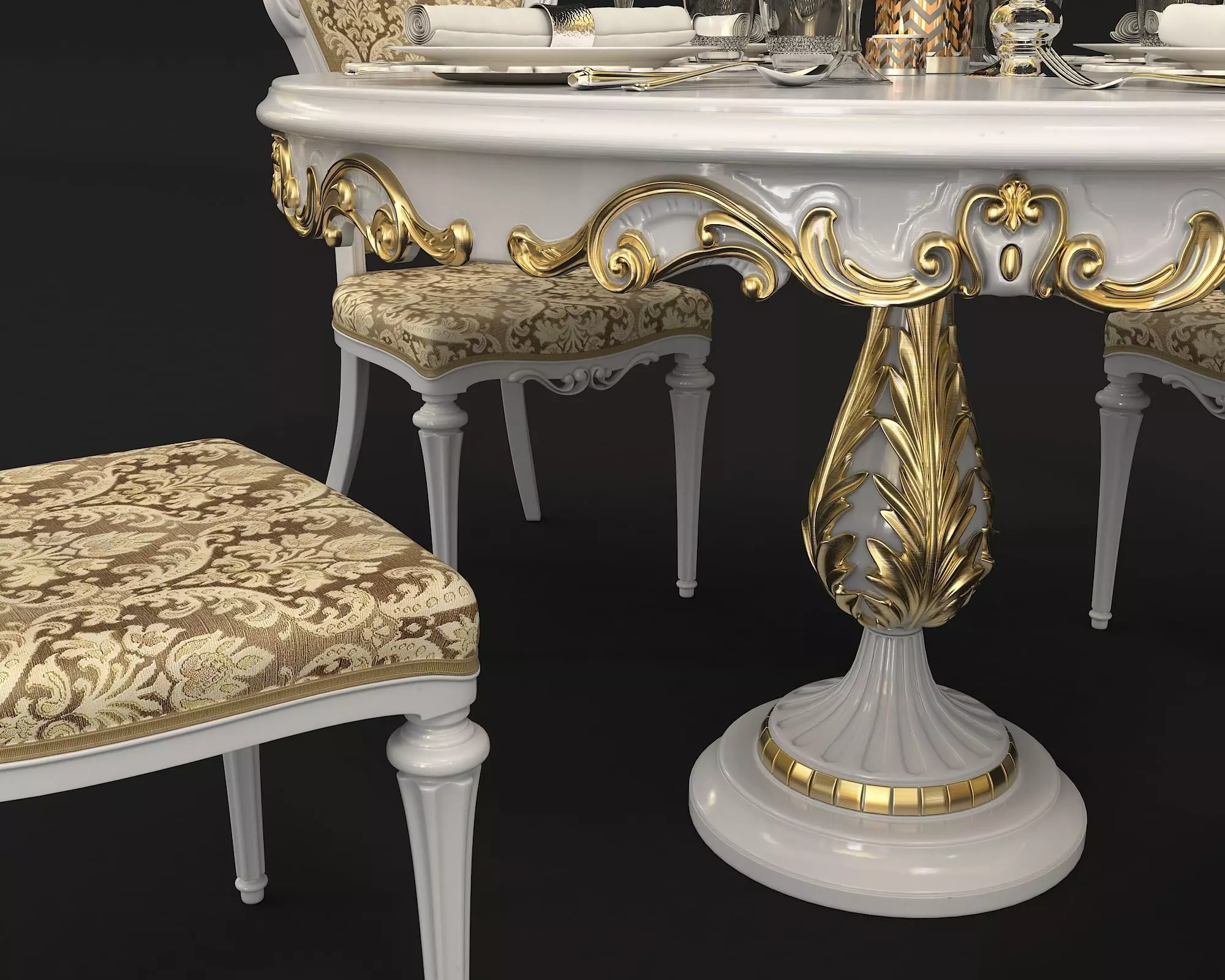 Classic European style Dining Table and Chairs 18 3D model_5