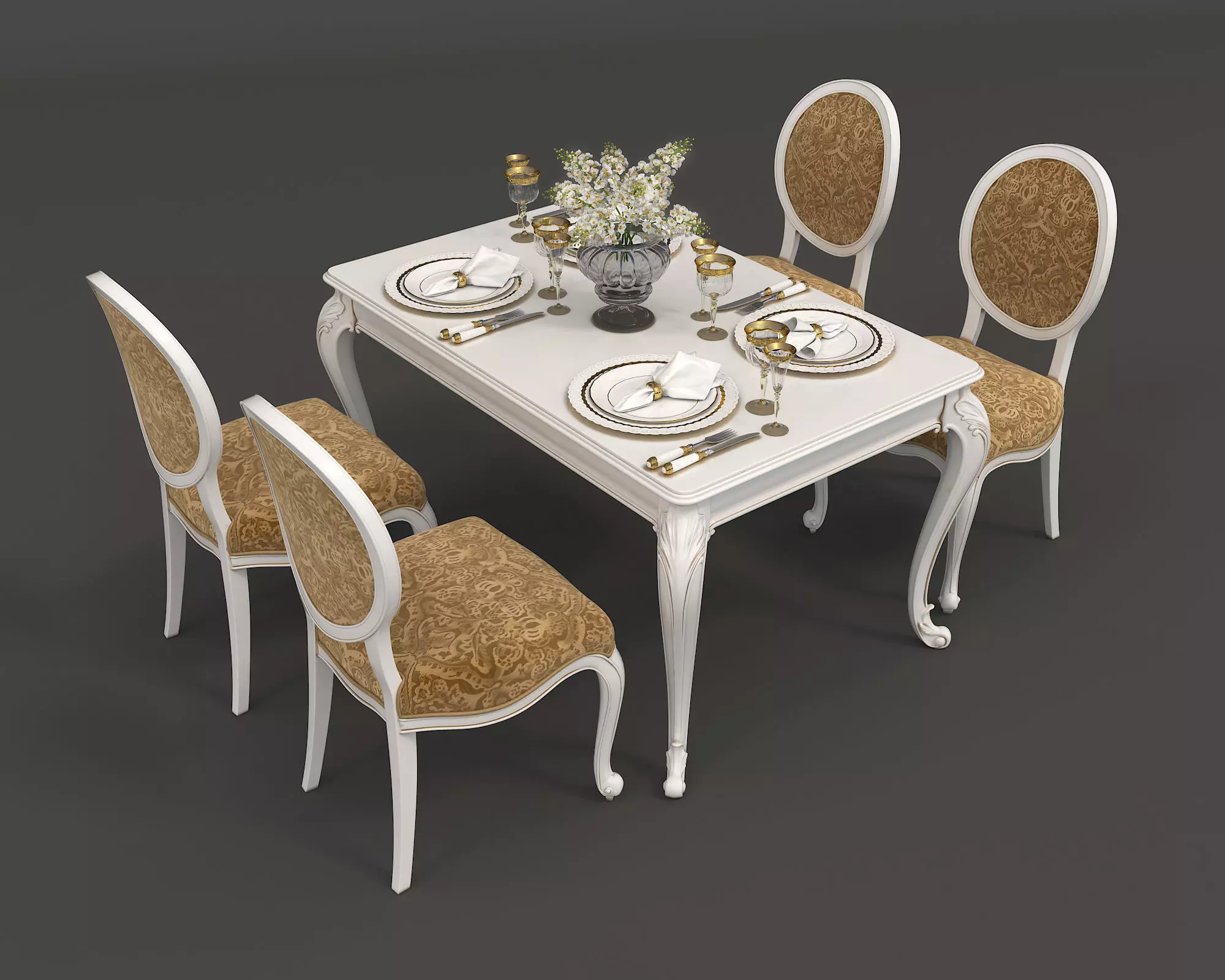 Classic European style Dining Table and Chairs 19 3D model_1