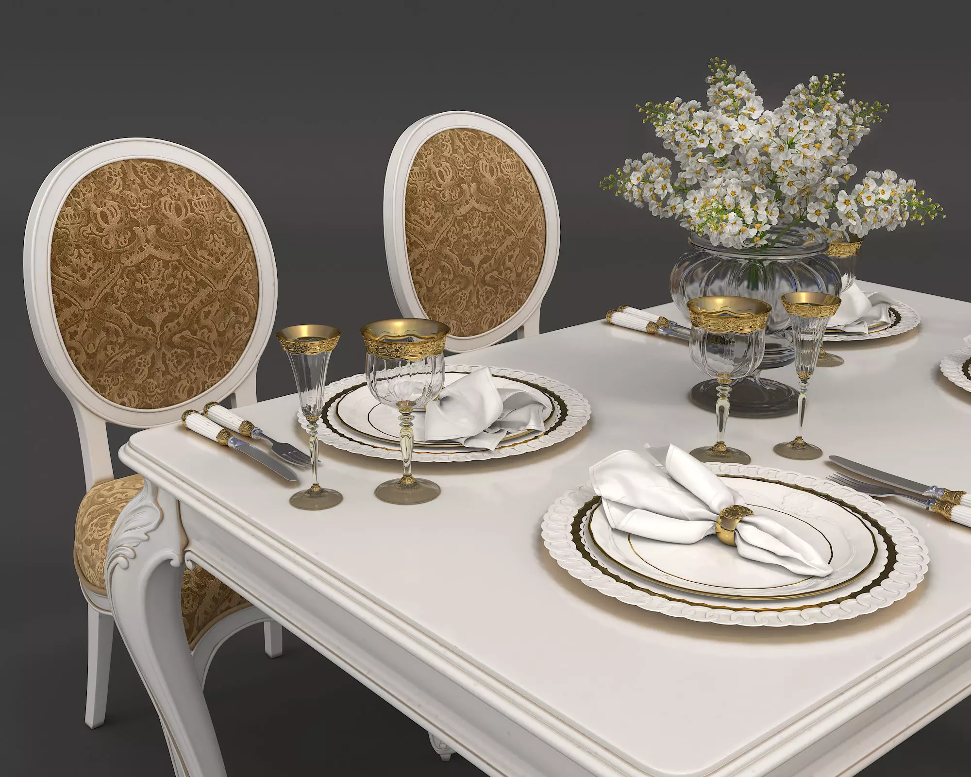 Classic European style Dining Table and Chairs 19 3D model_5