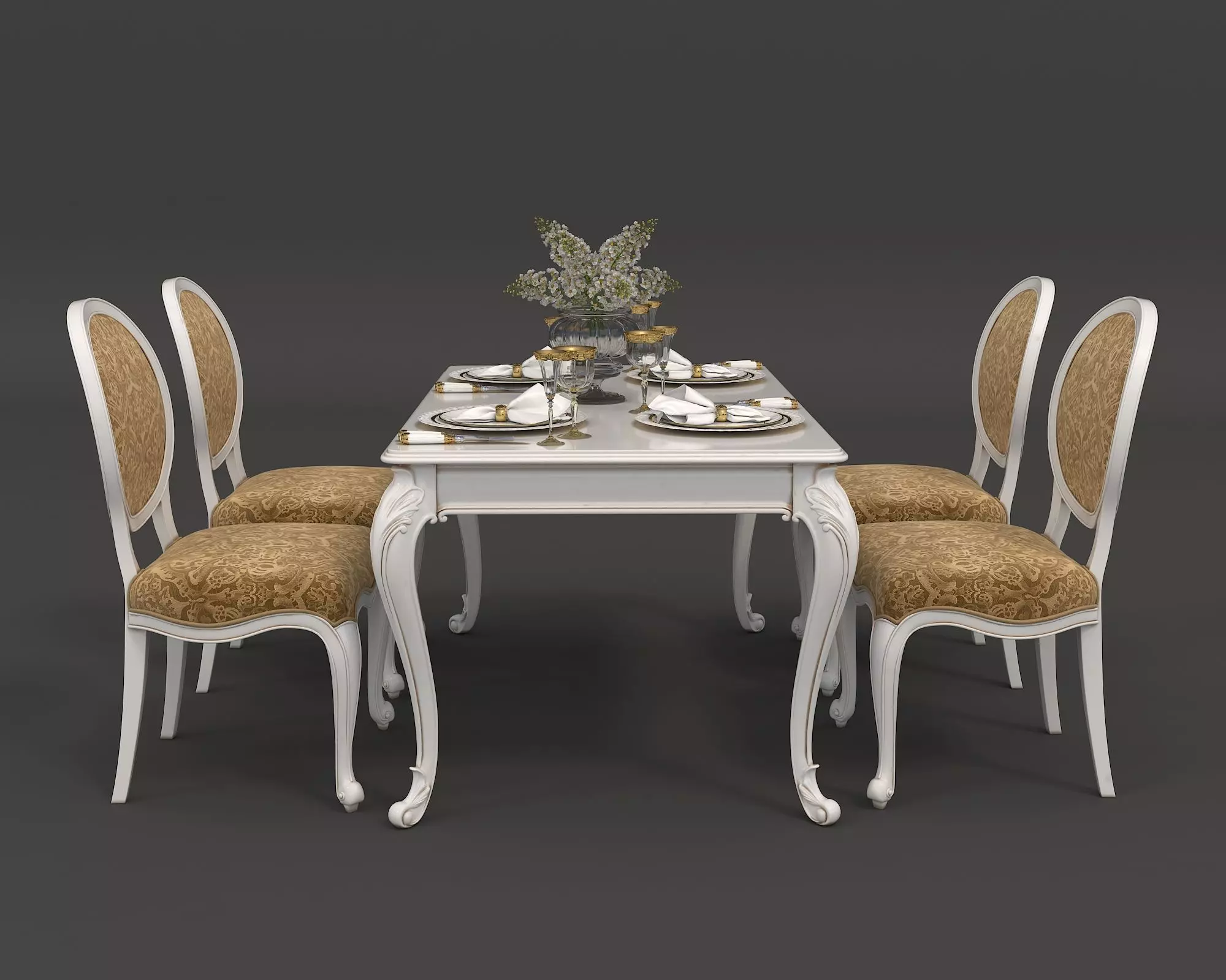 Classic European style Dining Table and Chairs 19 3D model_4