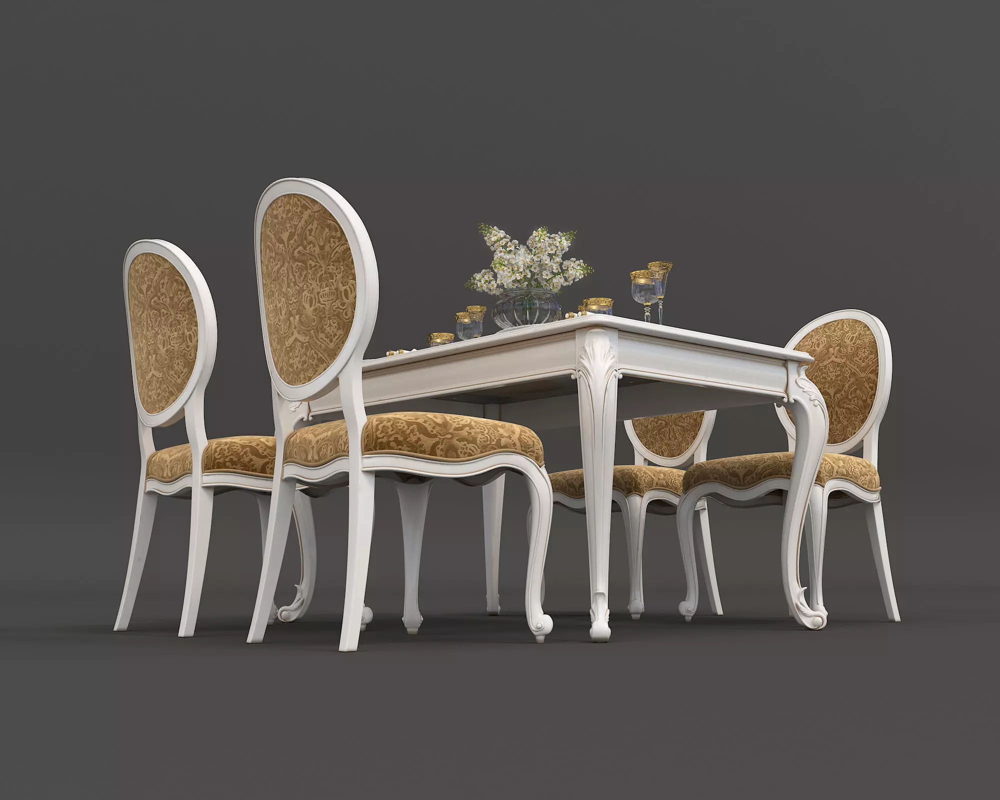 Classic European style Dining Table and Chairs 19 3D model_3