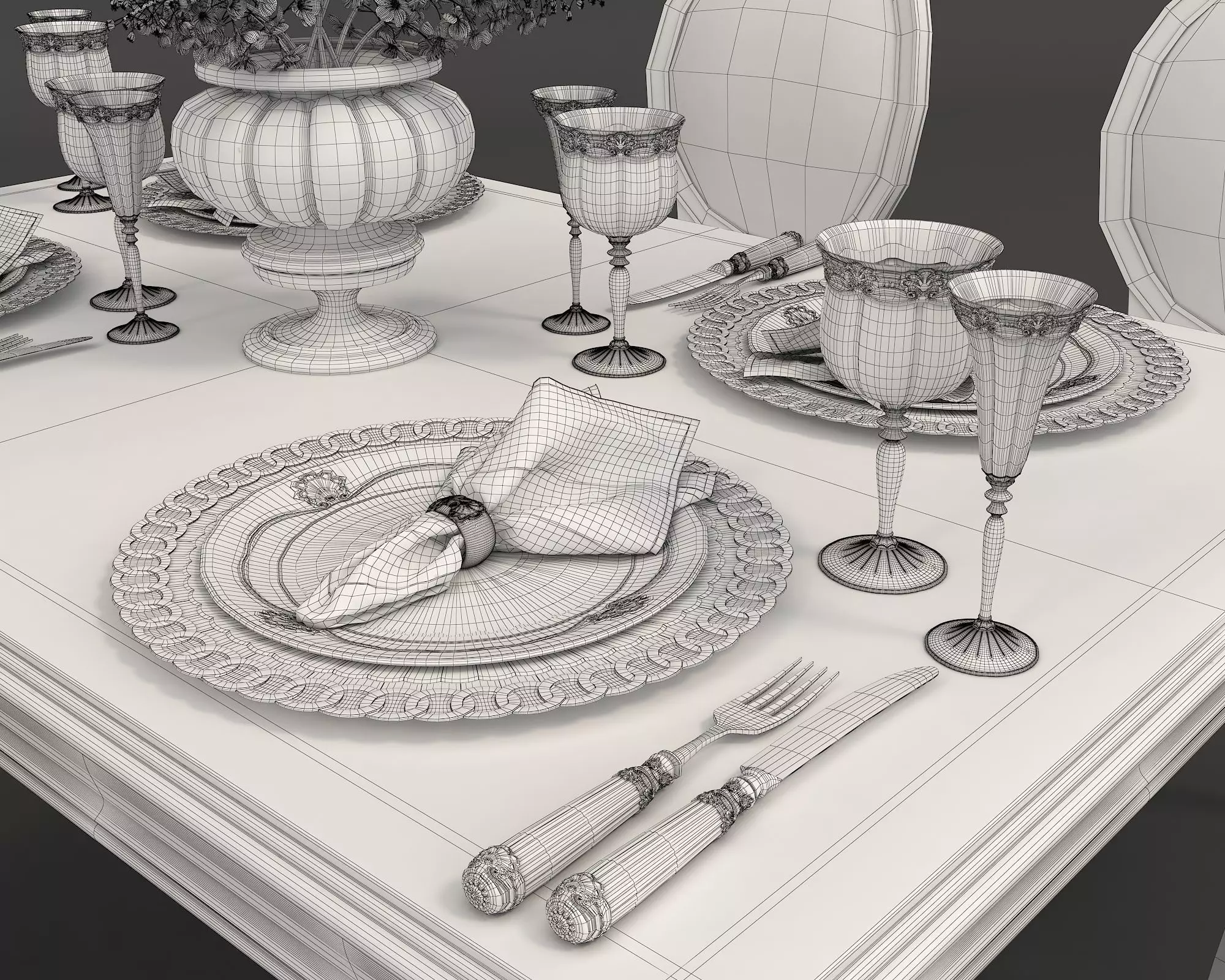 Classic European style Dining Table and Chairs 19 3D model_10