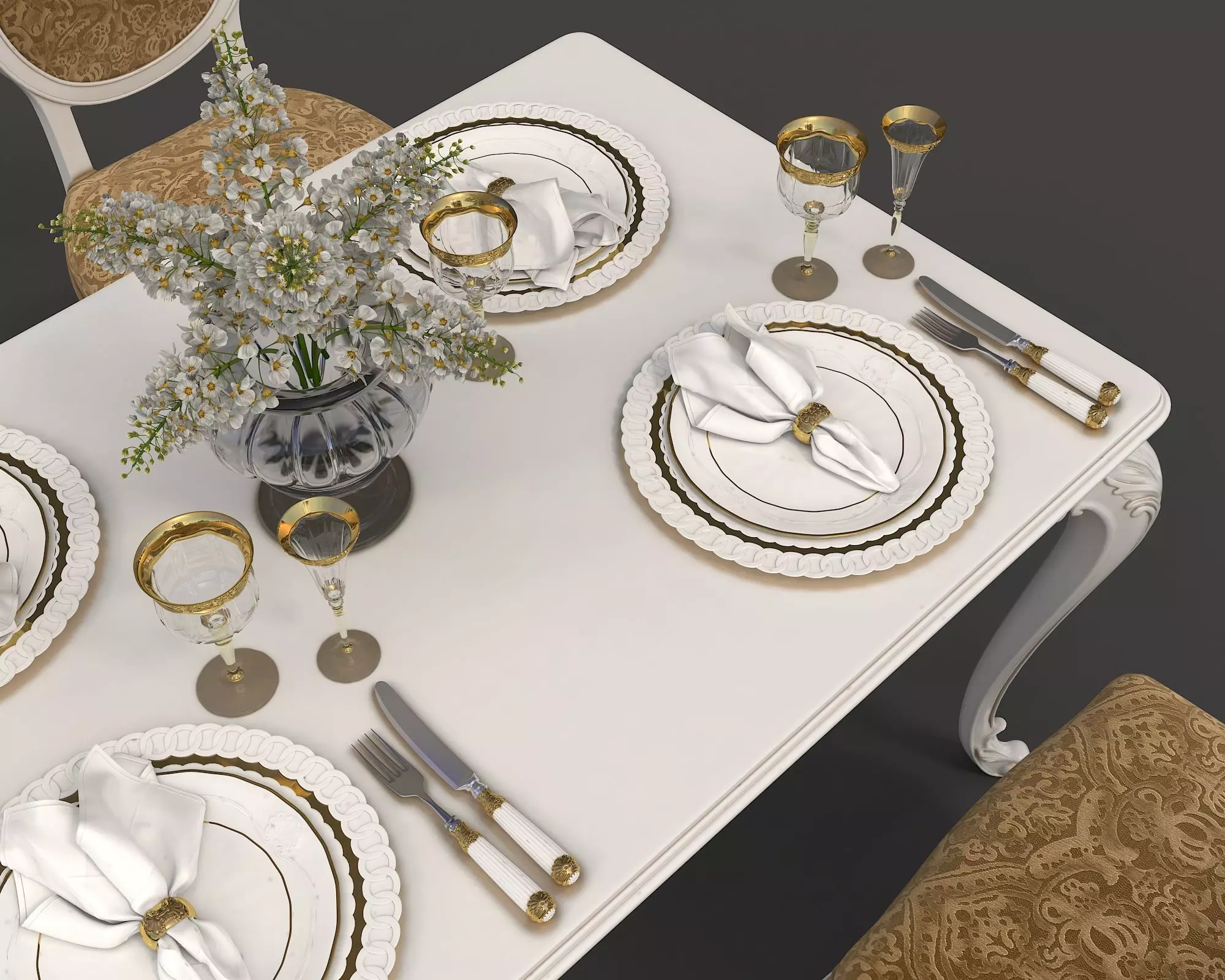 Classic European style Dining Table and Chairs 19 3D model_7