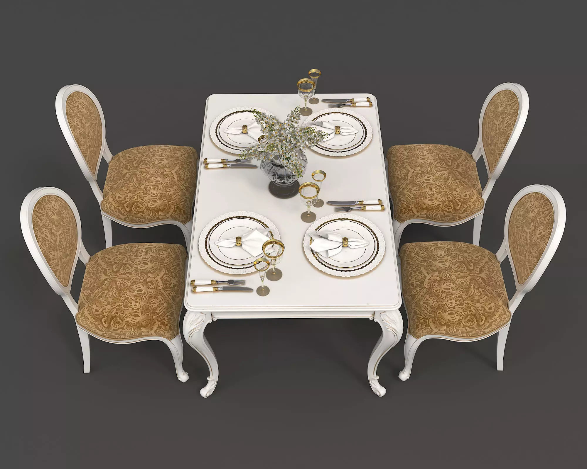 Classic European style Dining Table and Chairs 19 3D model_2
