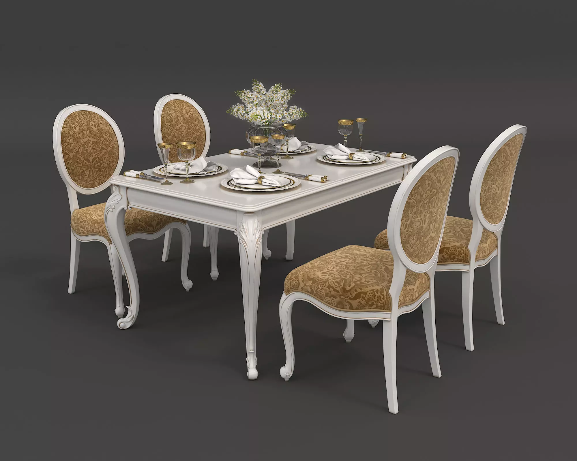Classic European style Dining Table and Chairs 19 3D model_0