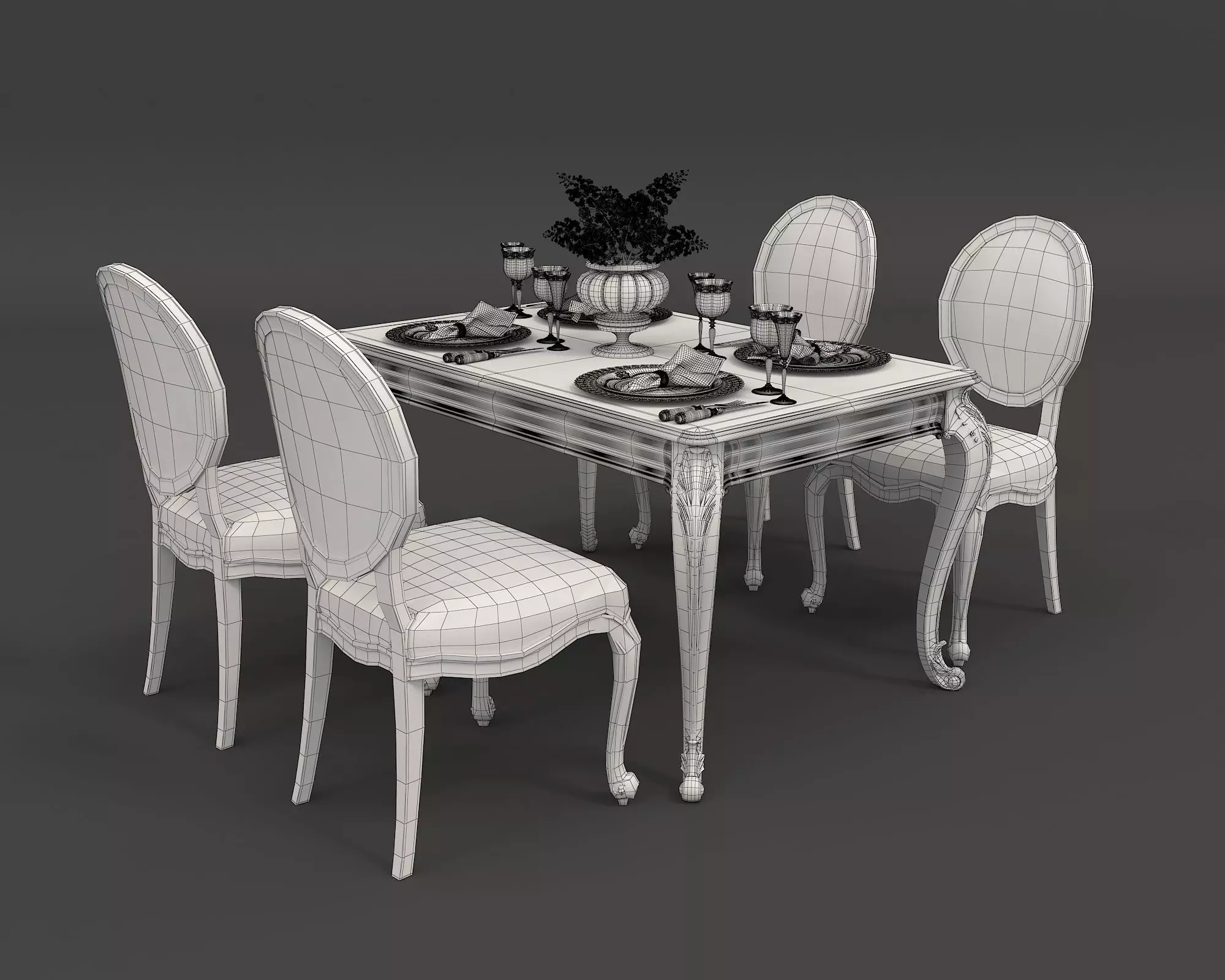 Classic European style Dining Table and Chairs 19 3D model_9