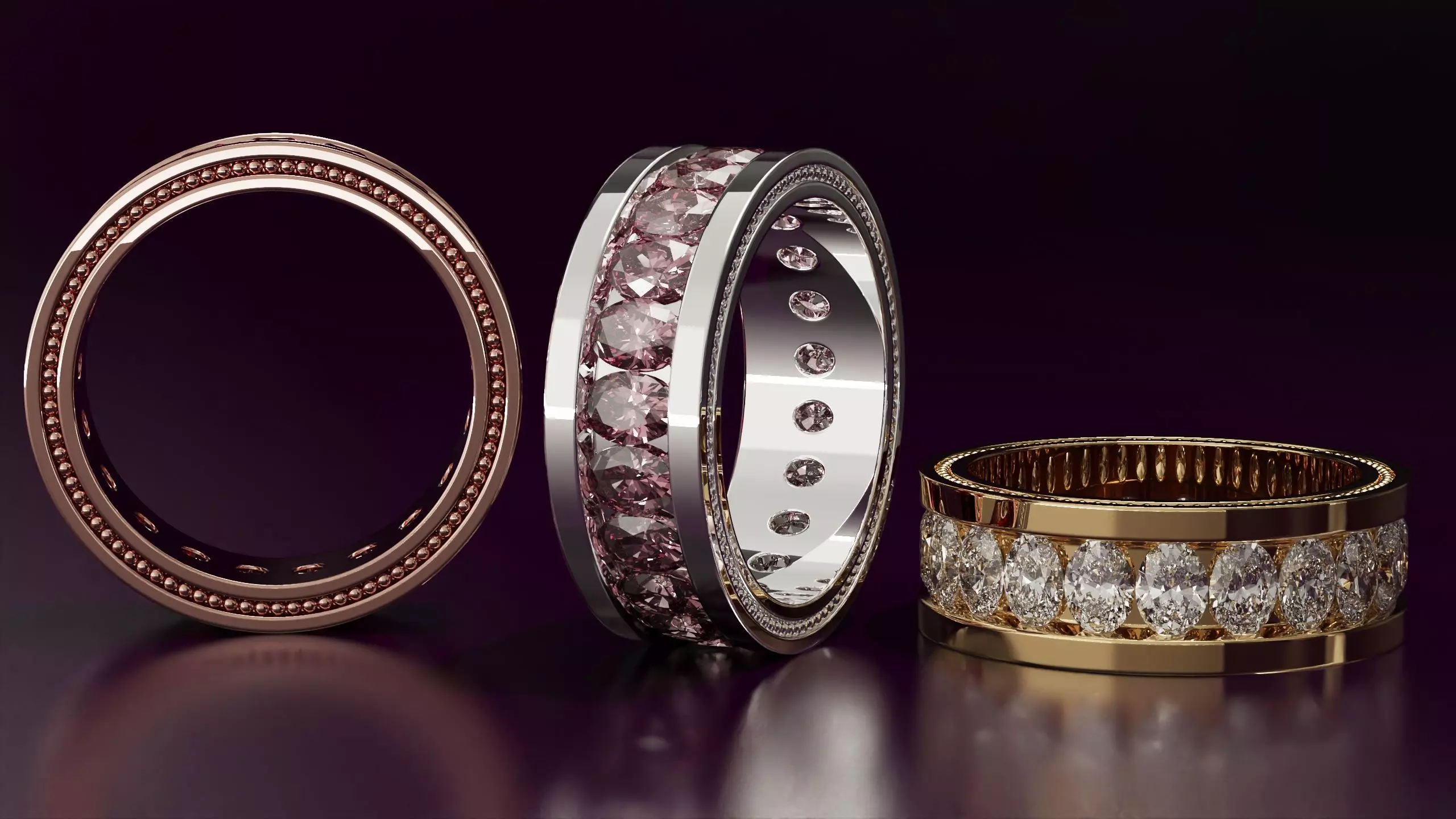 Channel Set Oval cut eternity ring with bead N03 2856CT EU54 3D print model_3