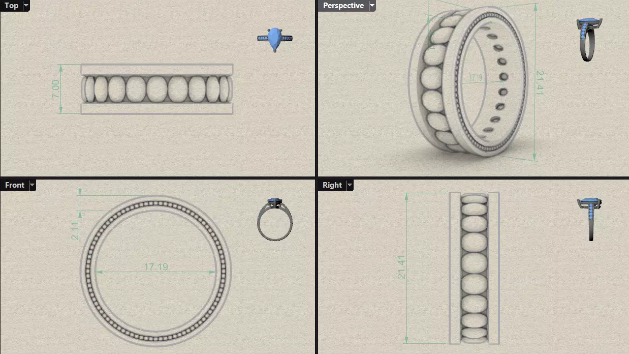 Channel Set Oval cut eternity ring with bead N03 2856CT EU54 3D print model_10