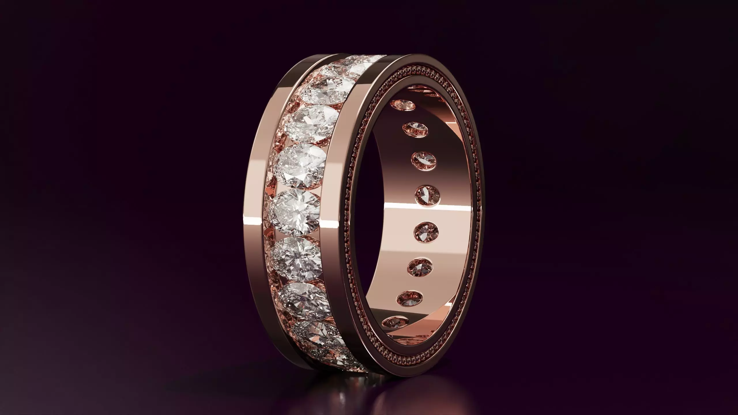 Channel Set Oval cut eternity ring with bead N03 2856CT EU54 3D print model_2