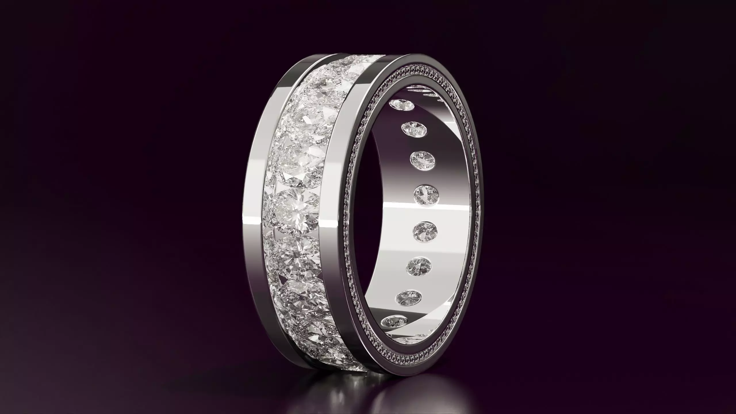 Channel Set Oval cut eternity ring with bead N03 2856CT EU54 3D print model_1