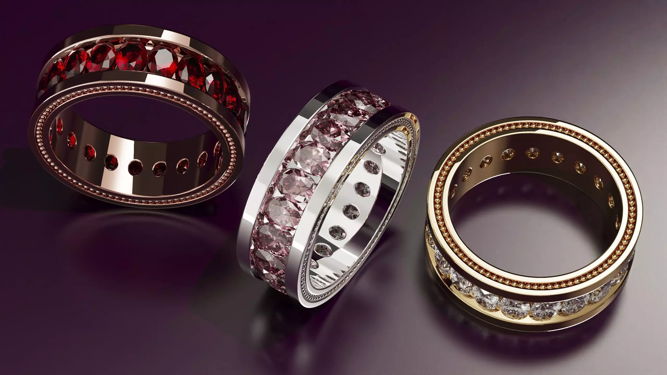 Channel Set Oval cut eternity ring with bead N03 2856CT EU54 3D print model_4