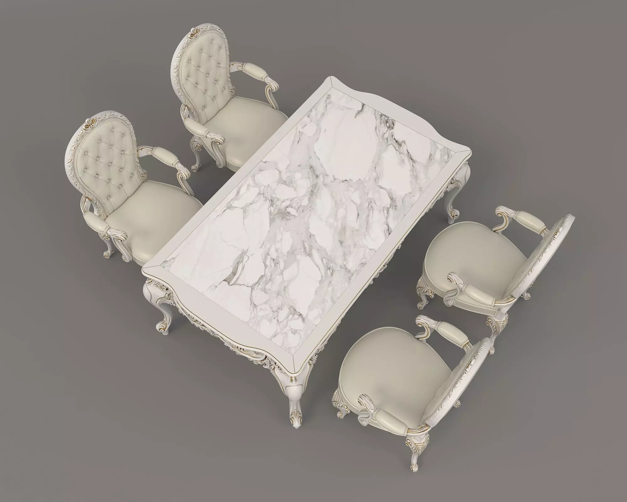 Classic European style Dining Table and Chairs 23 3D model_3