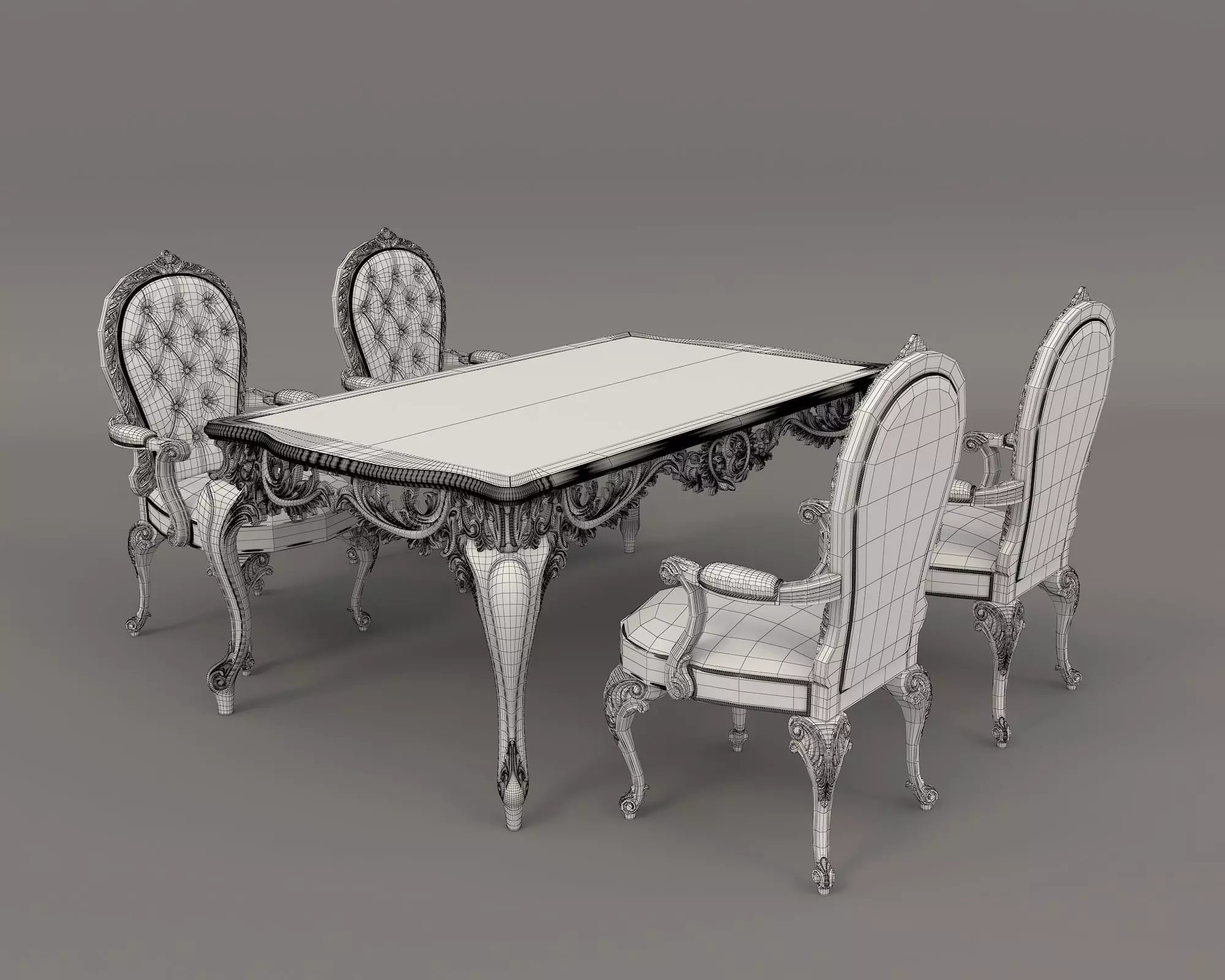 Classic European style Dining Table and Chairs 23 3D model_7