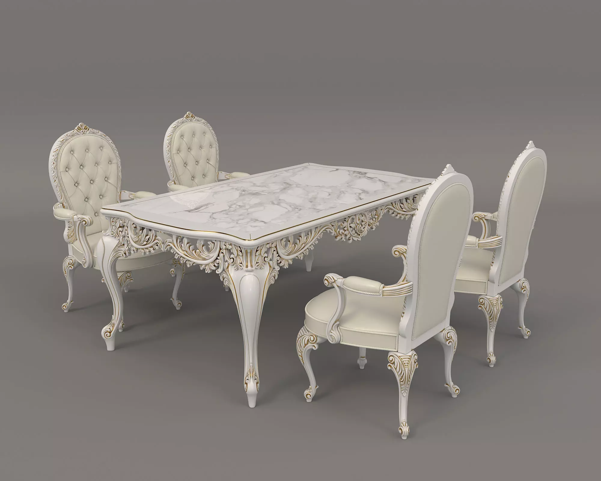 Classic European style Dining Table and Chairs 23 3D model_0