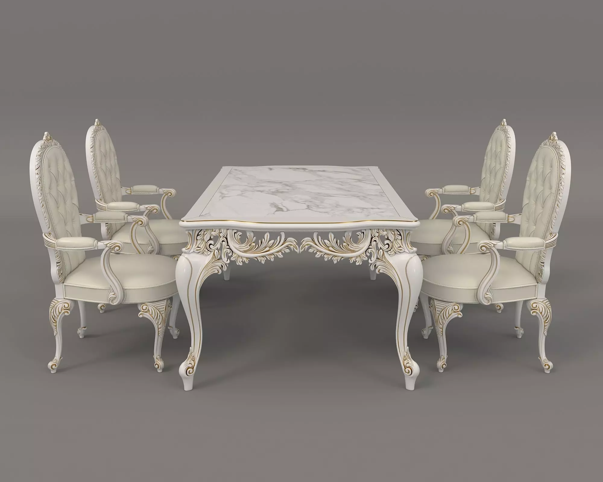 Classic European style Dining Table and Chairs 23 3D model_2