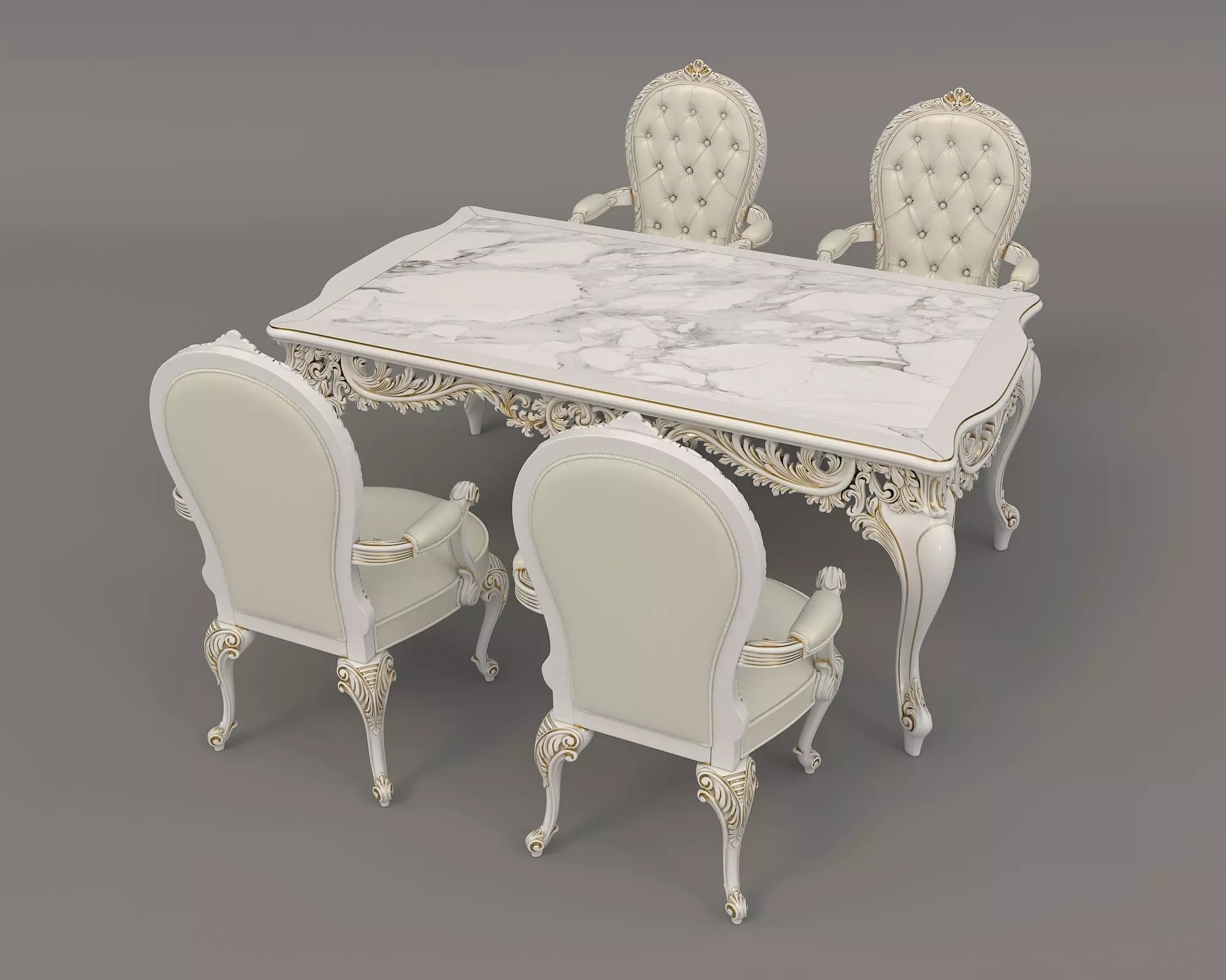 Classic European style Dining Table and Chairs 23 3D model_1