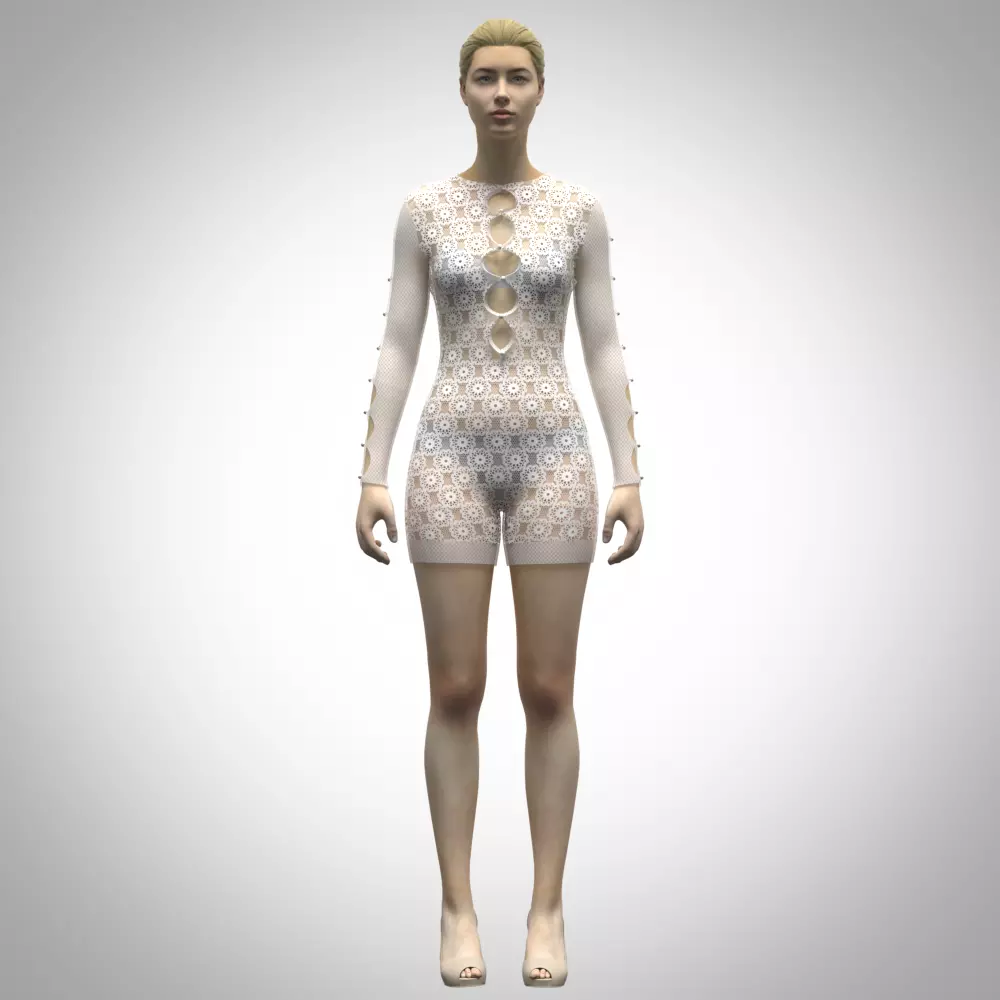 Womens bodysuit 3d clothing rigged model Low-poly 3D model_0
