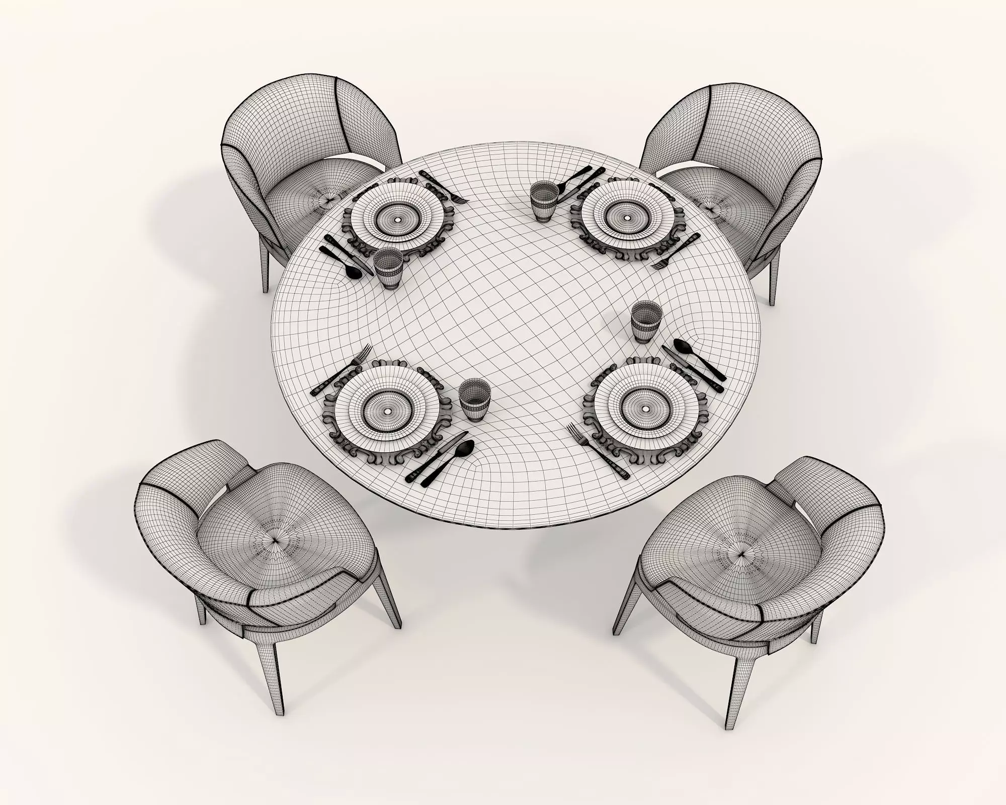 Modern Dining Table and Chairs 20 3D model_9