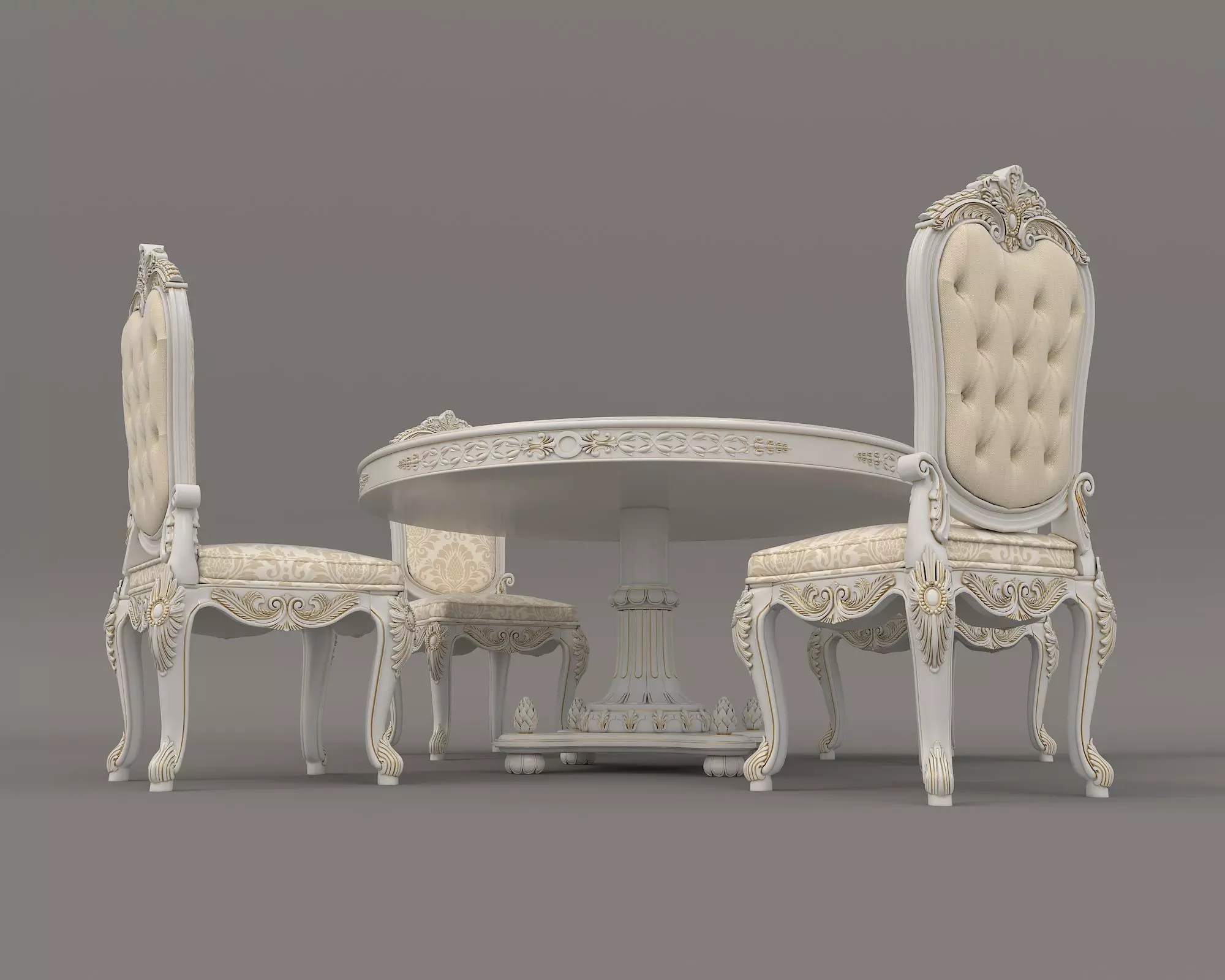 Classic European style Dining Table and Chairs 25 3D model_2