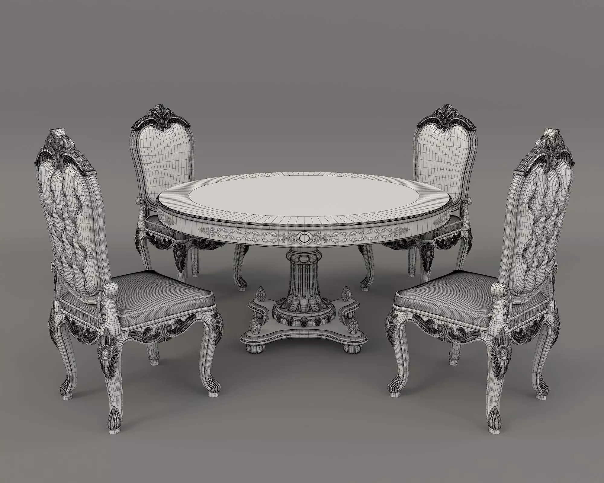 Classic European style Dining Table and Chairs 25 3D model_9